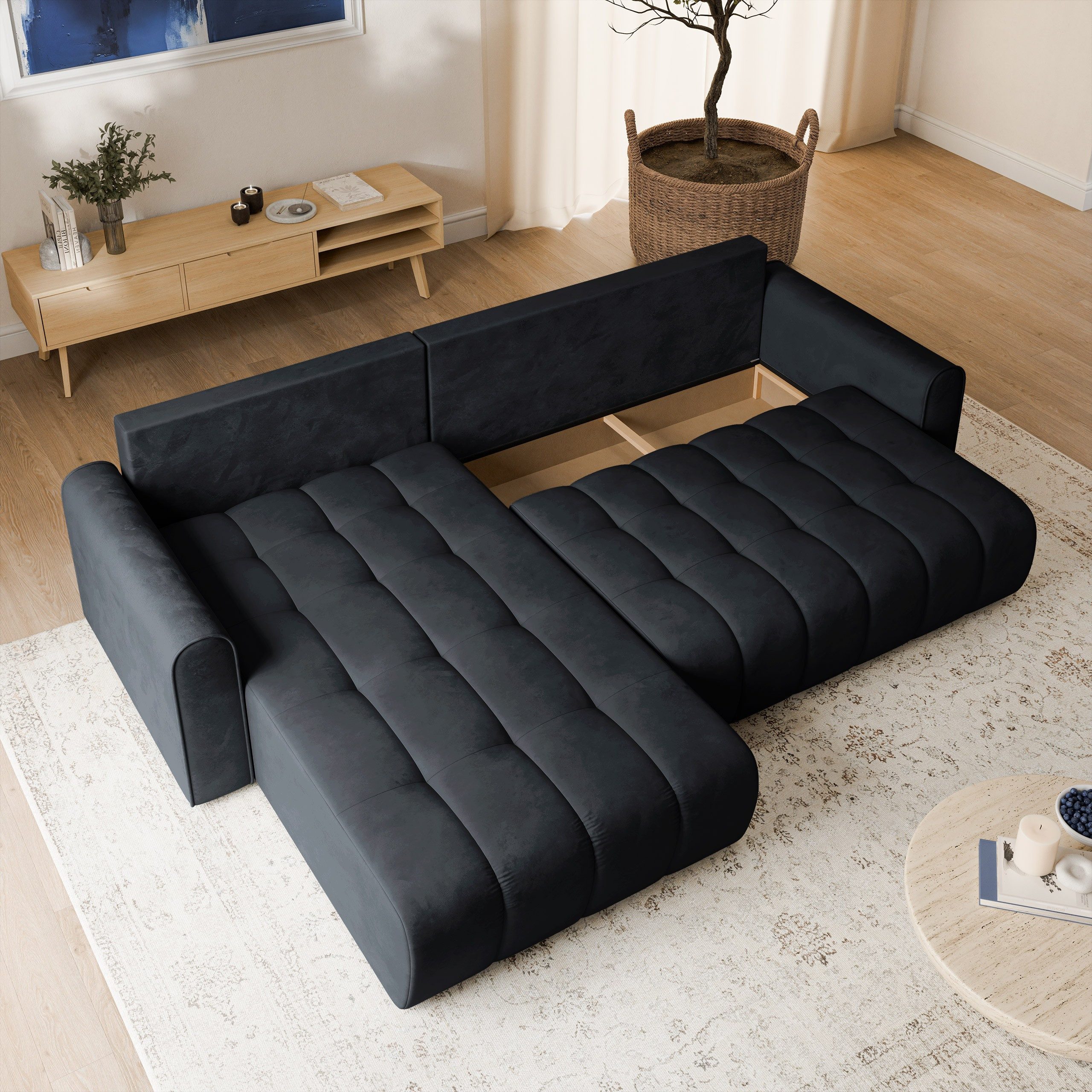 Masseno Ecksofa FRIGA mit Schlaffunktion L-Form, Sofa mit Bettkasten