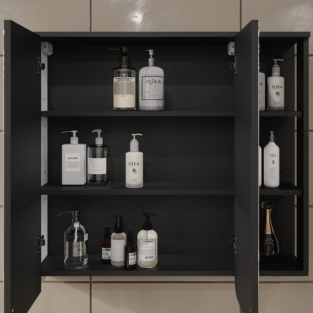 Vicco Badezimmerspiegelschrank Karen, Anthrazit/Weiß, 80 x 75 cm (1-St) – Bild 4 von 5
