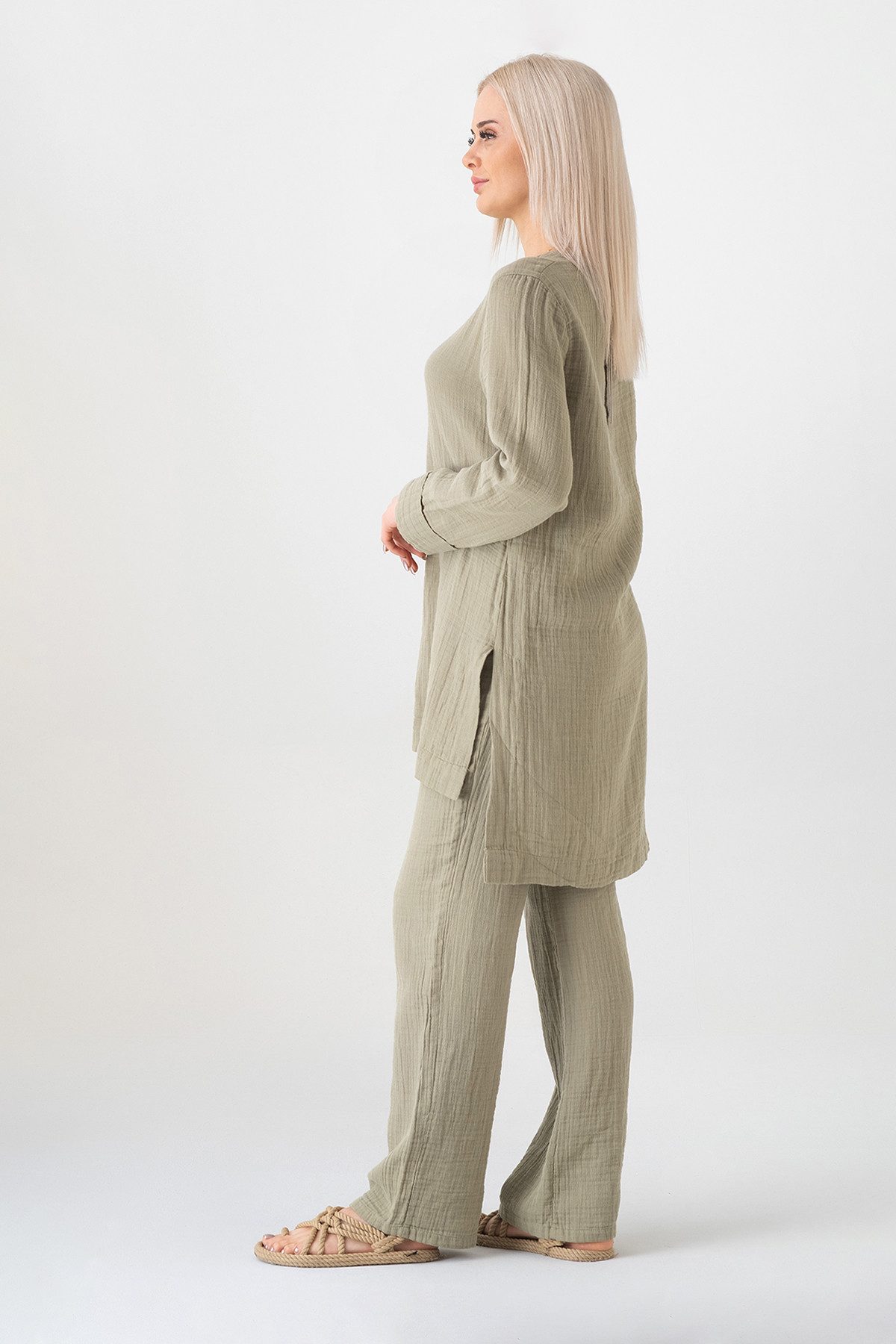 WENOR Hosenanzug Tunika Set aus Musselin 100 % Baumwolle Modest Fashion (2-tlg)