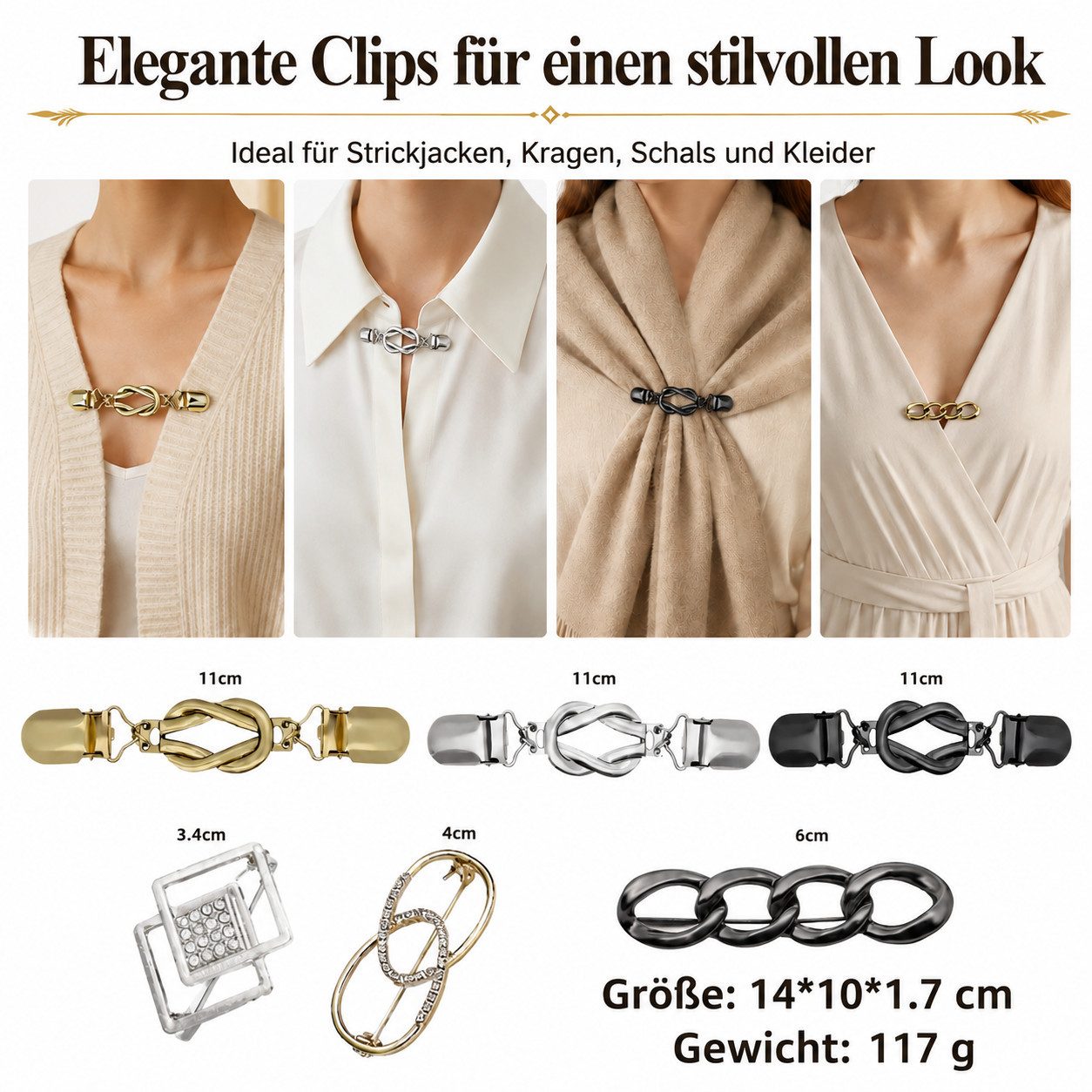 XEOOCE Broschen Set Kleiderclips 6 Stück, Strickjacken Clip, Schalhalter Brosche (Set)