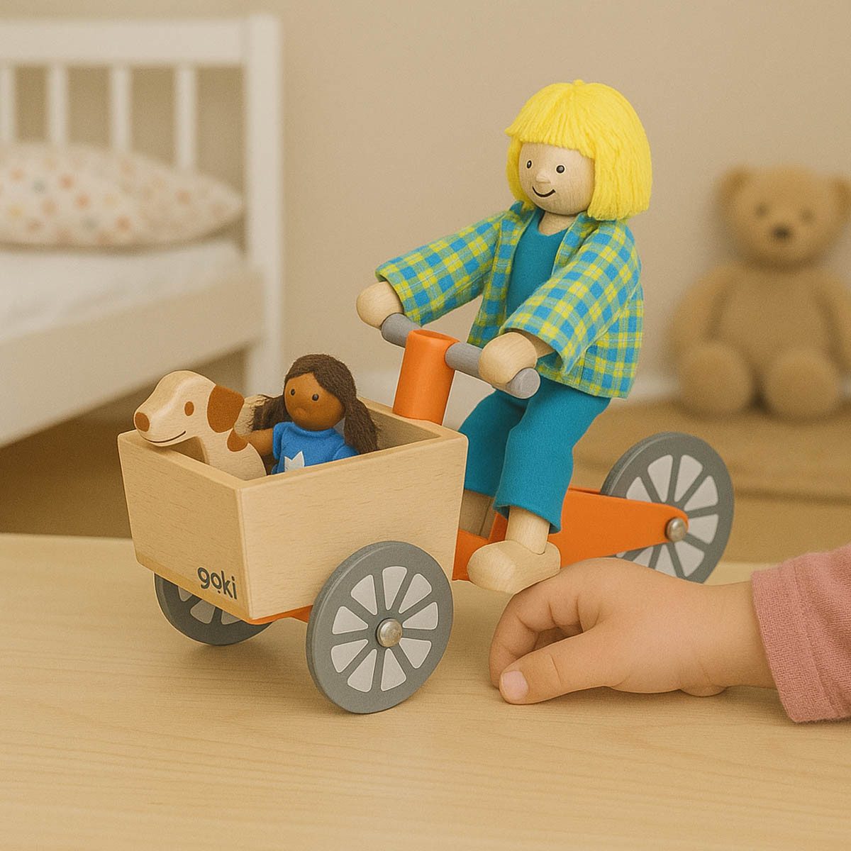 goki Biegepuppe Lastenfahrrad mit 2 Biegepuppen und Hund (Packung, 4-tlg., günstig online kaufen