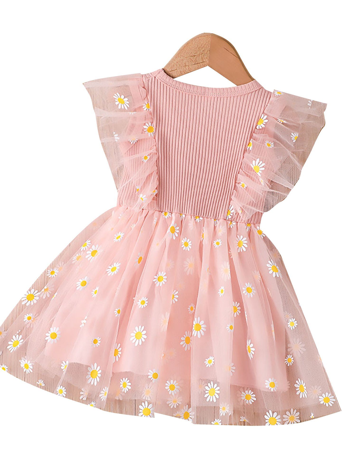 Kinder Kids (Gr. 92 -146) LAPA Sommerkleid Süßes ärmelloses Netzkleid für Mädchen