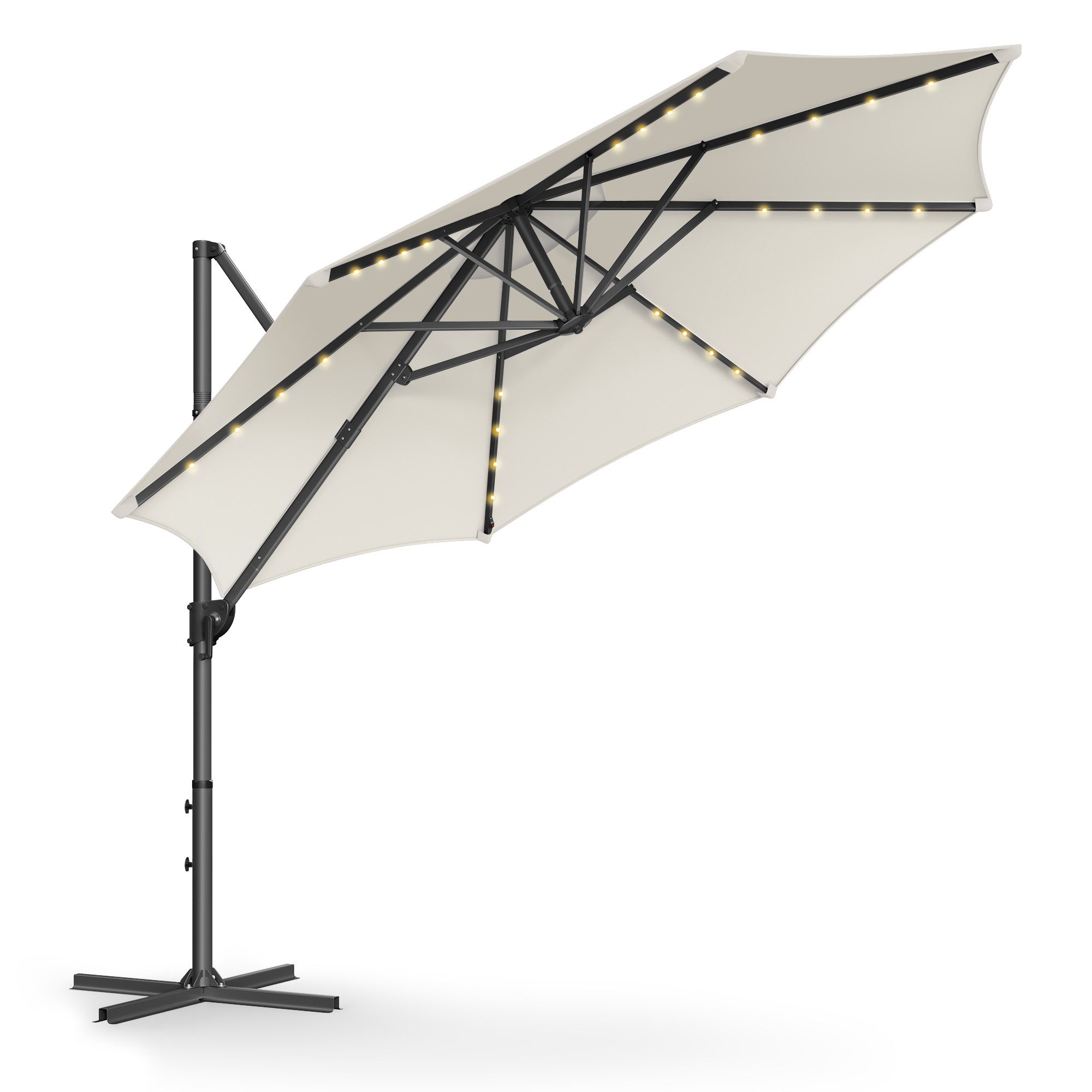 SONGMICS Sonnenschirm, Ampelschirm, ∅300cm, 28 Solar-LED-Leuchten, UPF 50+, um 360° drehbar