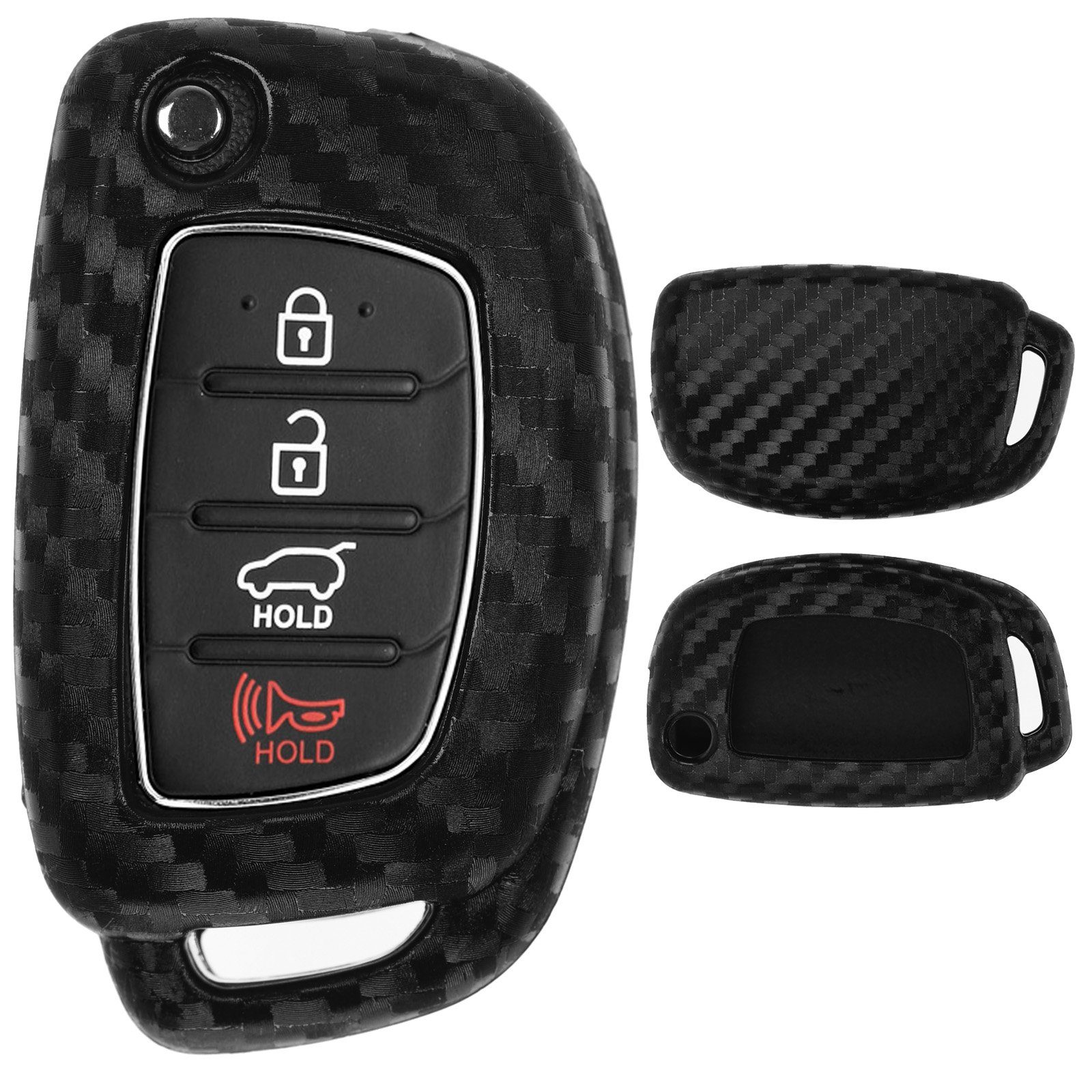mt-key Schlüsseltasche Autoschlüssel Softcase Silikon Schutzhülle im Carbon Look, für Hyundai i10 i20 Elantra i40 Sonata ix25 ix35 Tucson 3 Tasten