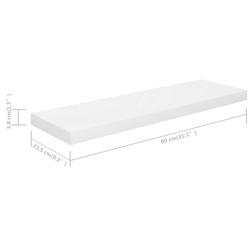 MDF 80x23,5x3,8 Schweberegale Hochglanz-Weiß cm Wandregal 4 Stk. furnicato