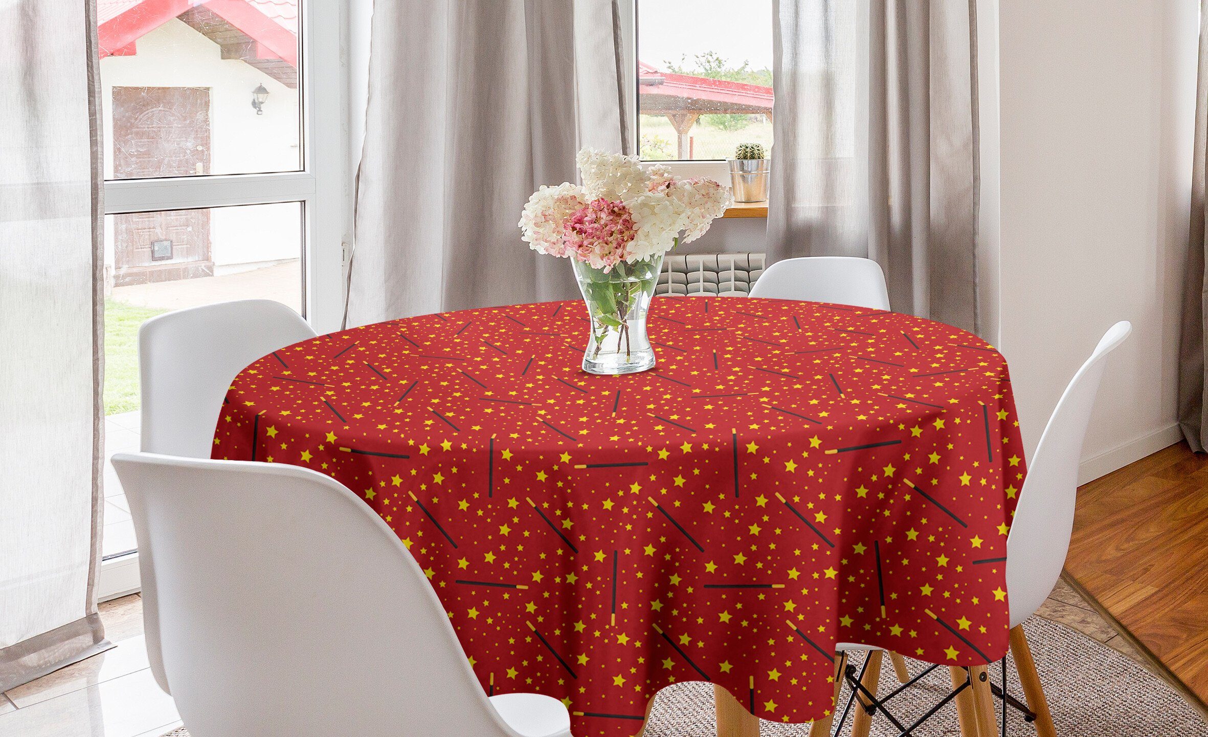 Abakuhaus Tischdecke Kreis Tischdecke Abdeckung für Esszimmer Küche Dekoration, Zauberer Unregelmäßige Sterne und Wands