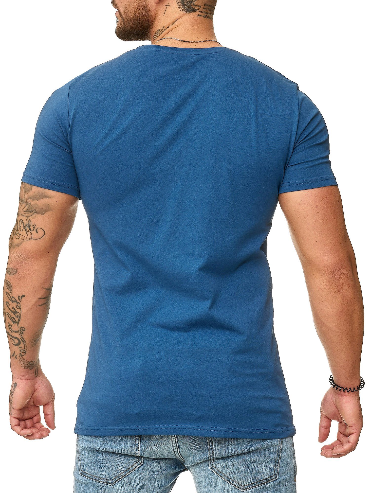 Casual Tee, Fitness Polo (Shirt 1-tlg) Kurzarmshirt Freizeit T-Shirt Blau OneRedox 1307C