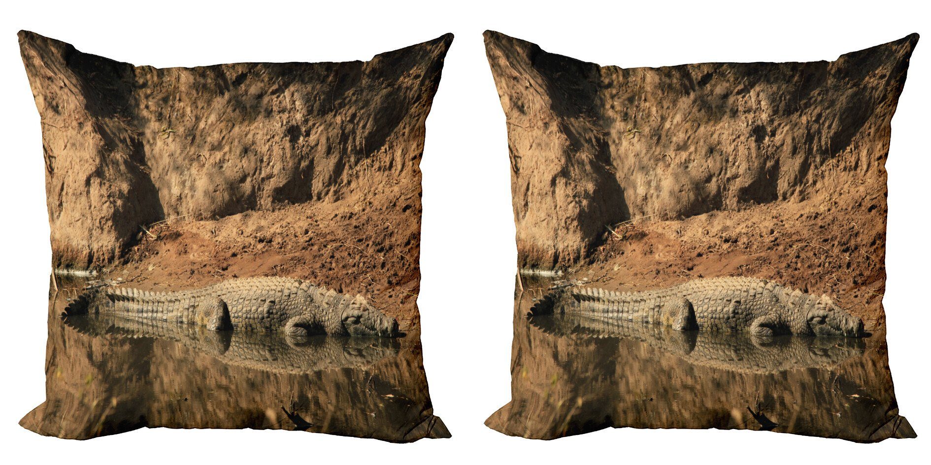 Kissenbezüge Modern Accent Doppelseitiger Digitaldruck, Abakuhaus (2 Stück), Tier Krokodil-Jagd in Wild