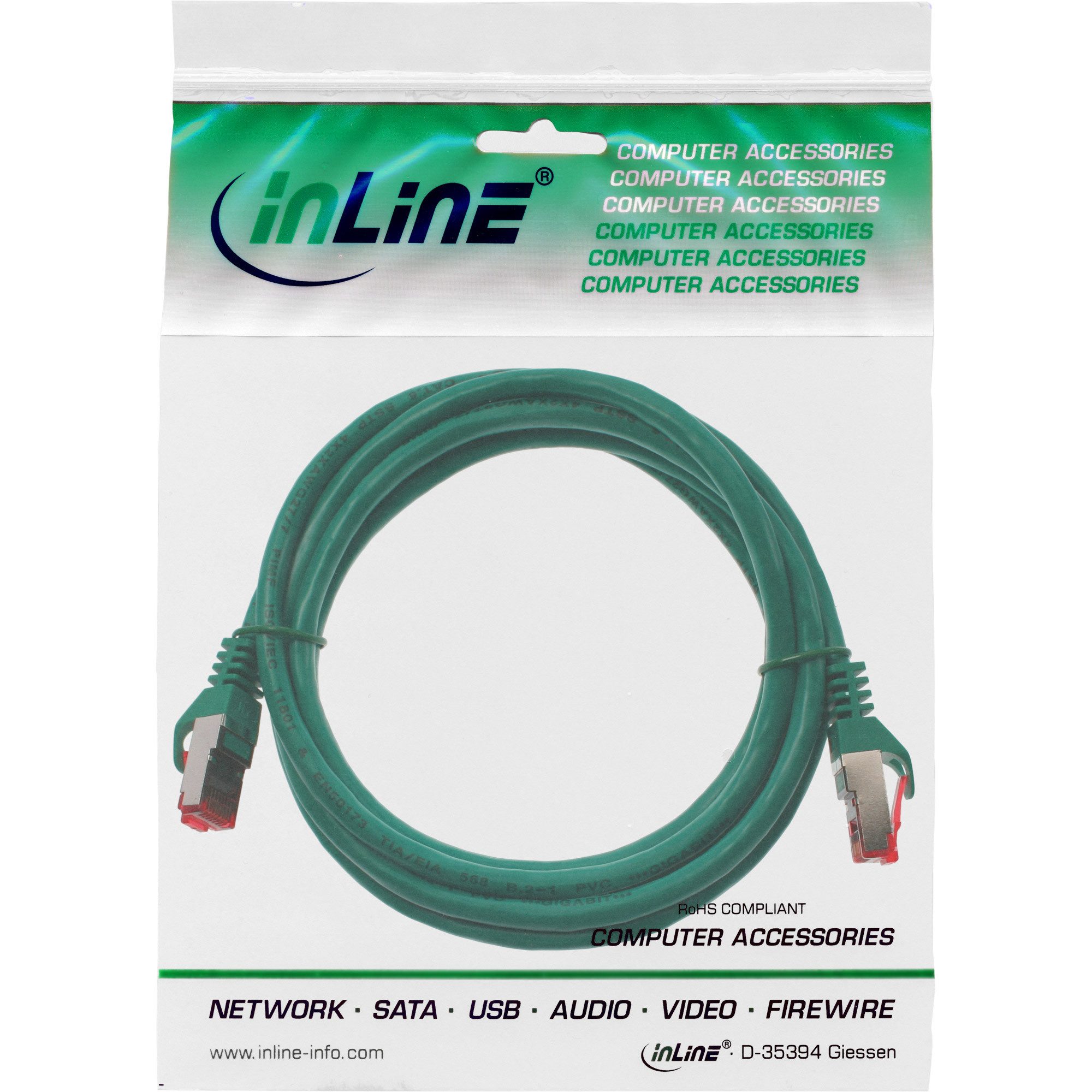 Inline InLine® Patchkabel, S/FTP (PiMf), Cat.6, halogenfrei, Kupfer, grün, 2m LAN-Kabel