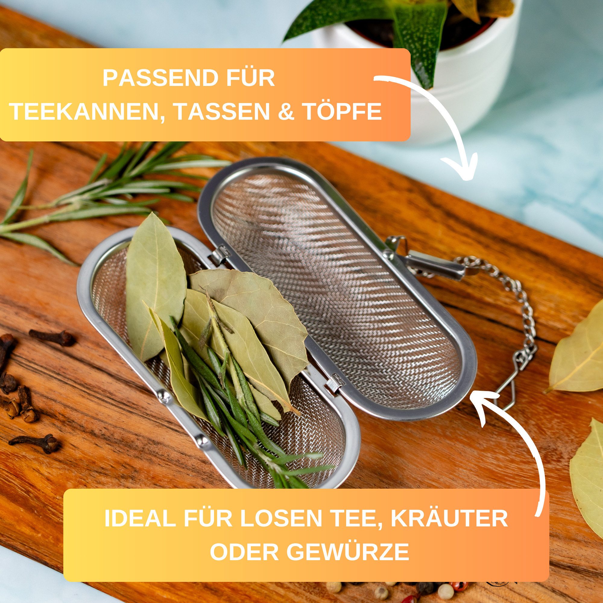 Thiru Teesieb Premium Gewürzsieb Edelstahl für Tassen, Teekannen oder Töpfe, (1-St)
