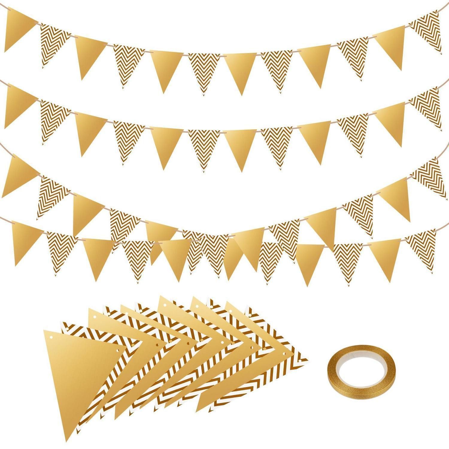 LuxusKollektion Wimpelkette Wimpelkette Gold 48 Flaggen 4 Stück