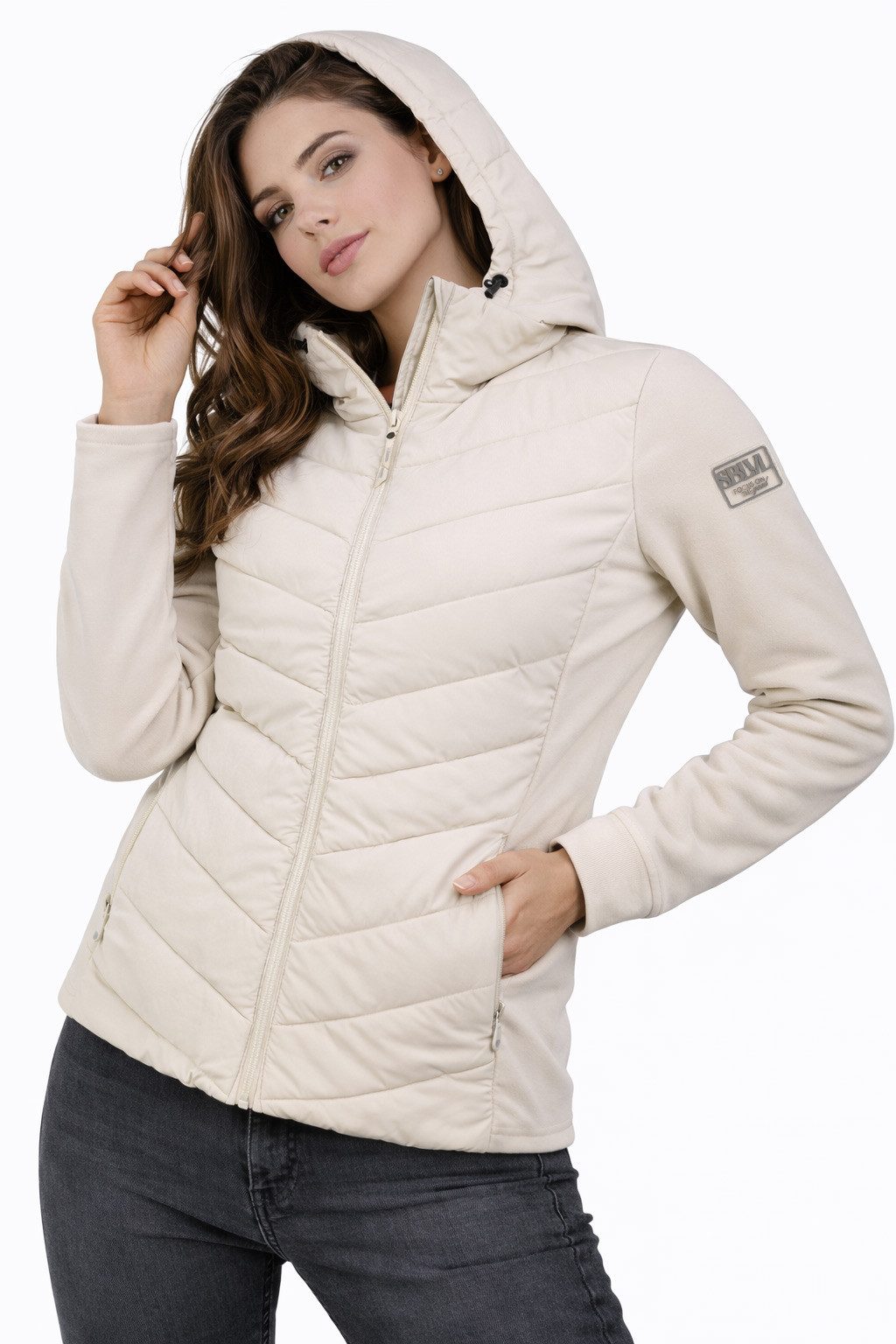 SUBLEVEL Steppjacke Damen Hybrid Jacke Leichte Übergangsjacke Kapuzenjacke Gesteppte Stepp-Front & Sweat-Ärmel, Outddor