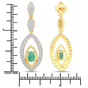 Vira Jewels Paar Ohrhänger 925-Sterling Silber vergoldet Glänzend Smaragd grün