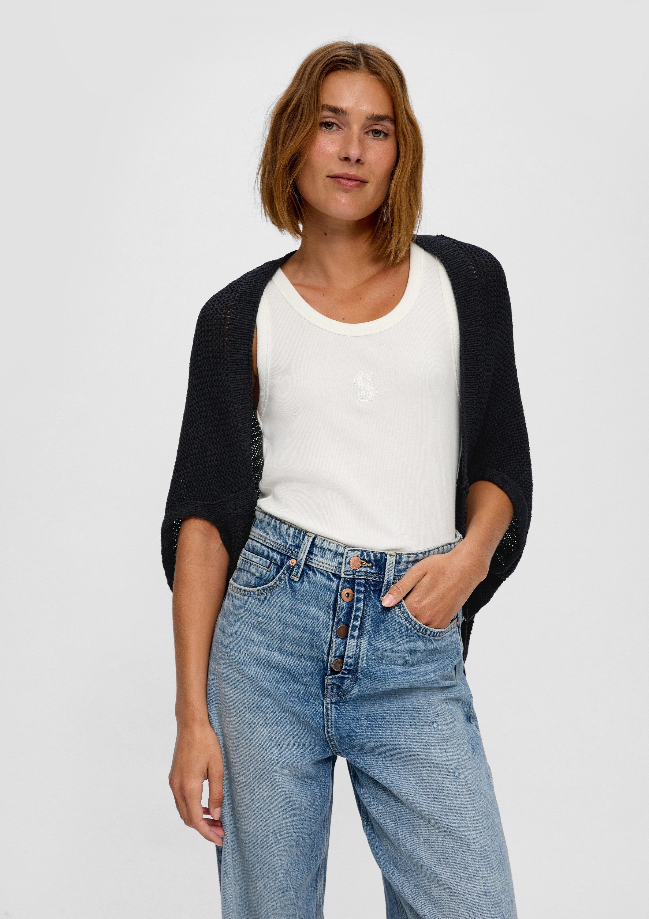 s.Oliver Cardigan Strickjacke Strickponcho aus Baumwollmix günstig online kaufen