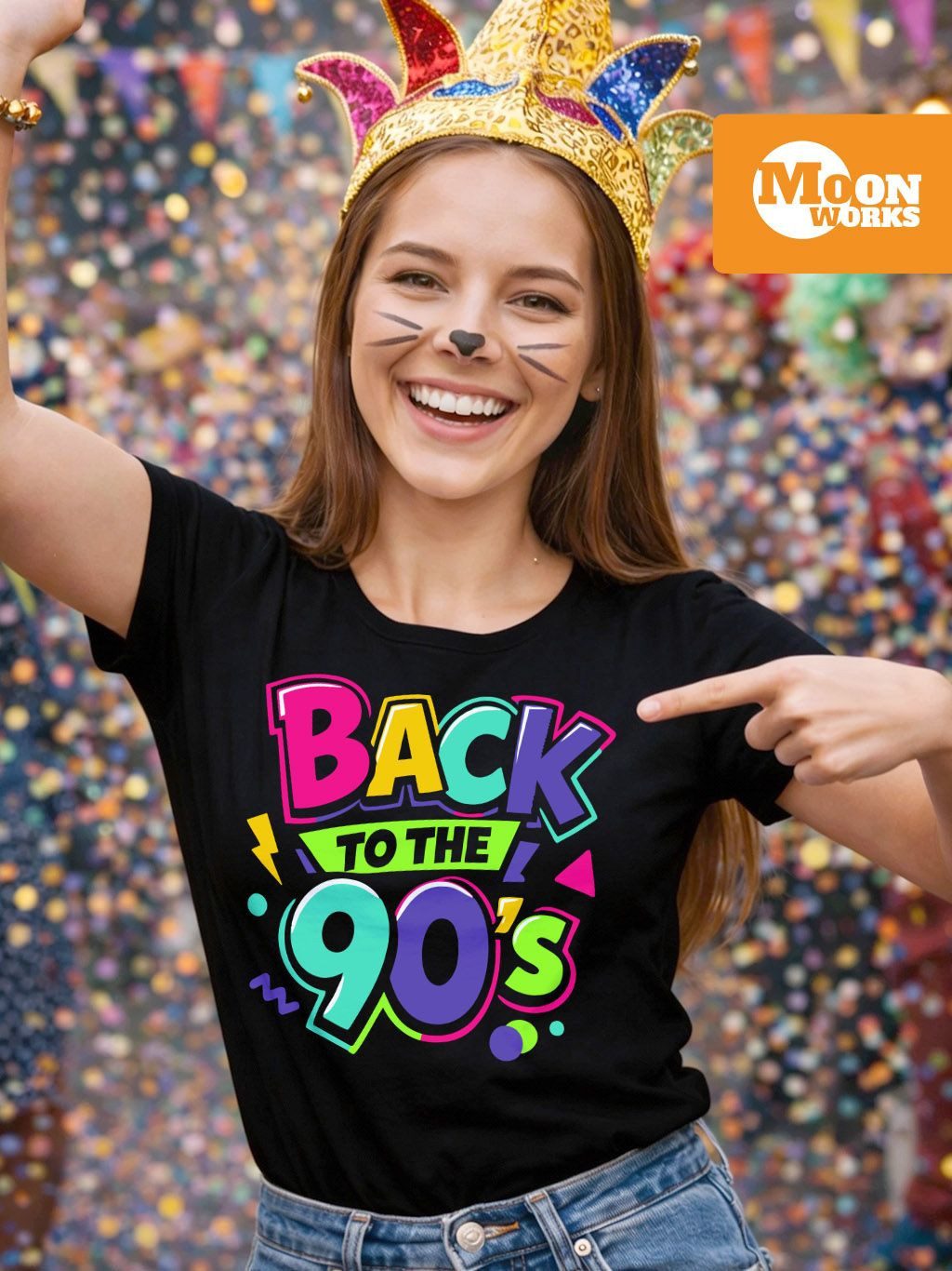 MoonWorks Print-Shirt Damen T-Shirt - Back to 90s Party - Fasching Karneval Kostüm-Ersatz mit Print