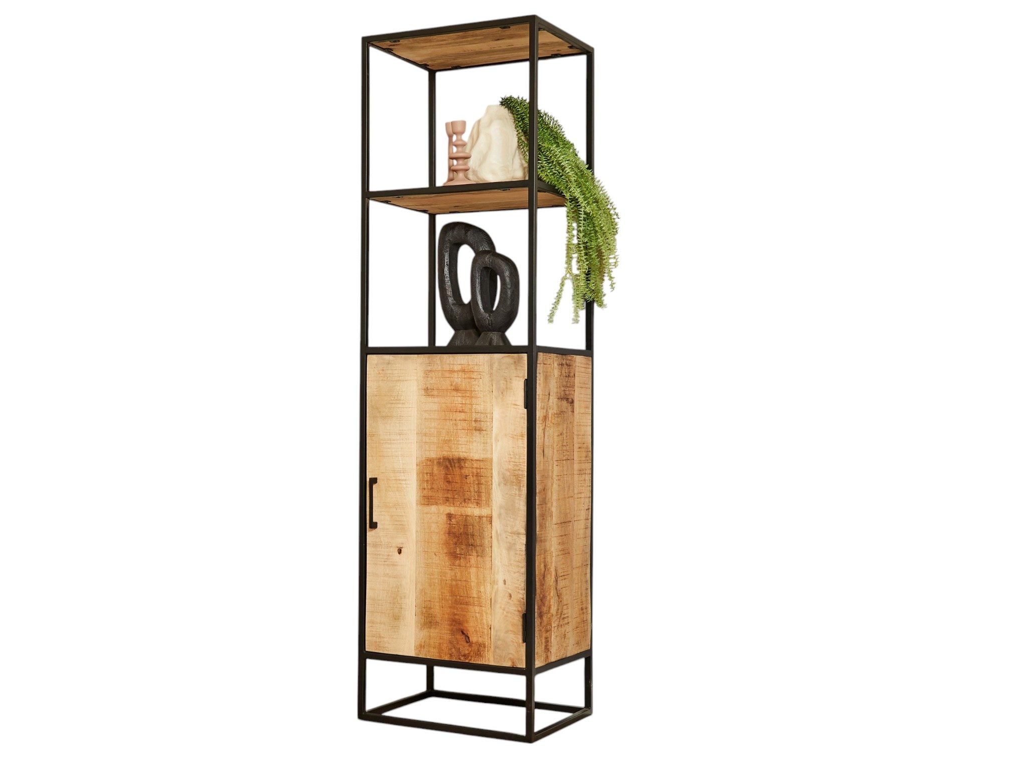 BENEDO MÖBEL Regal Delta – Bücherregal, Massives Mangoholz Natur/Schwarz 55×200 cm, Mangoholz für Langlebigkeit und natürliche Schönheit, 55x200x45cm