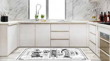 Teppich Jungengel Textilien Waschbarer Teppich Kitchen Heart Weiß Schwarz, Jungengel Textilien, Höhe: 6 mm, Waschmaschinengeeignet, Fußbodenheizungsgeeignet
