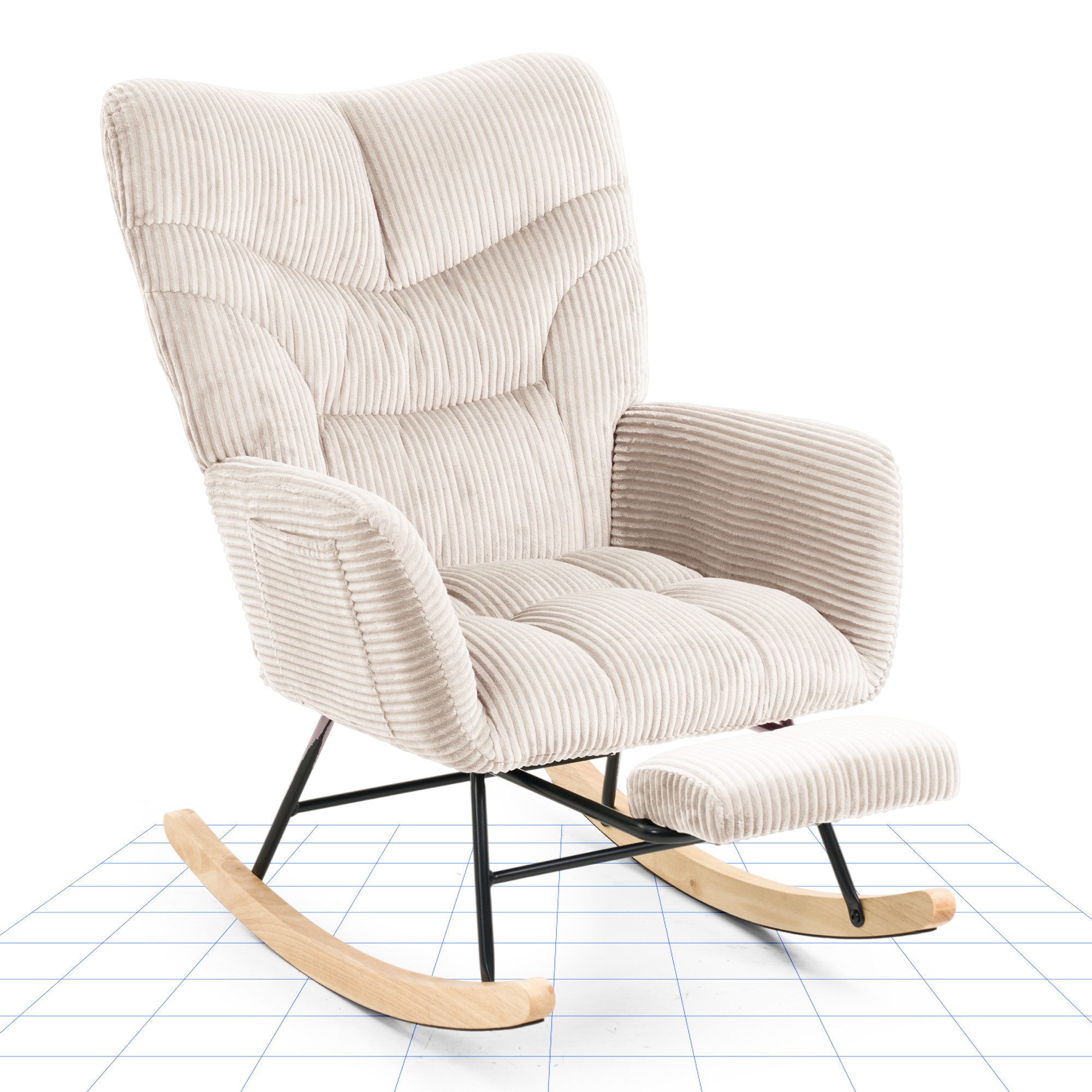 FLEXISPOT Schaukelstuhl mit Hoher Rückenlehne & Fußstütze, Relaxsessel, Schaukelsessel (Moderner Schwingsessel mit Holzkufen, mit Seitentasche), Gepolsterter Relaxsessel für Wohnzimmer & Schlafzimmer