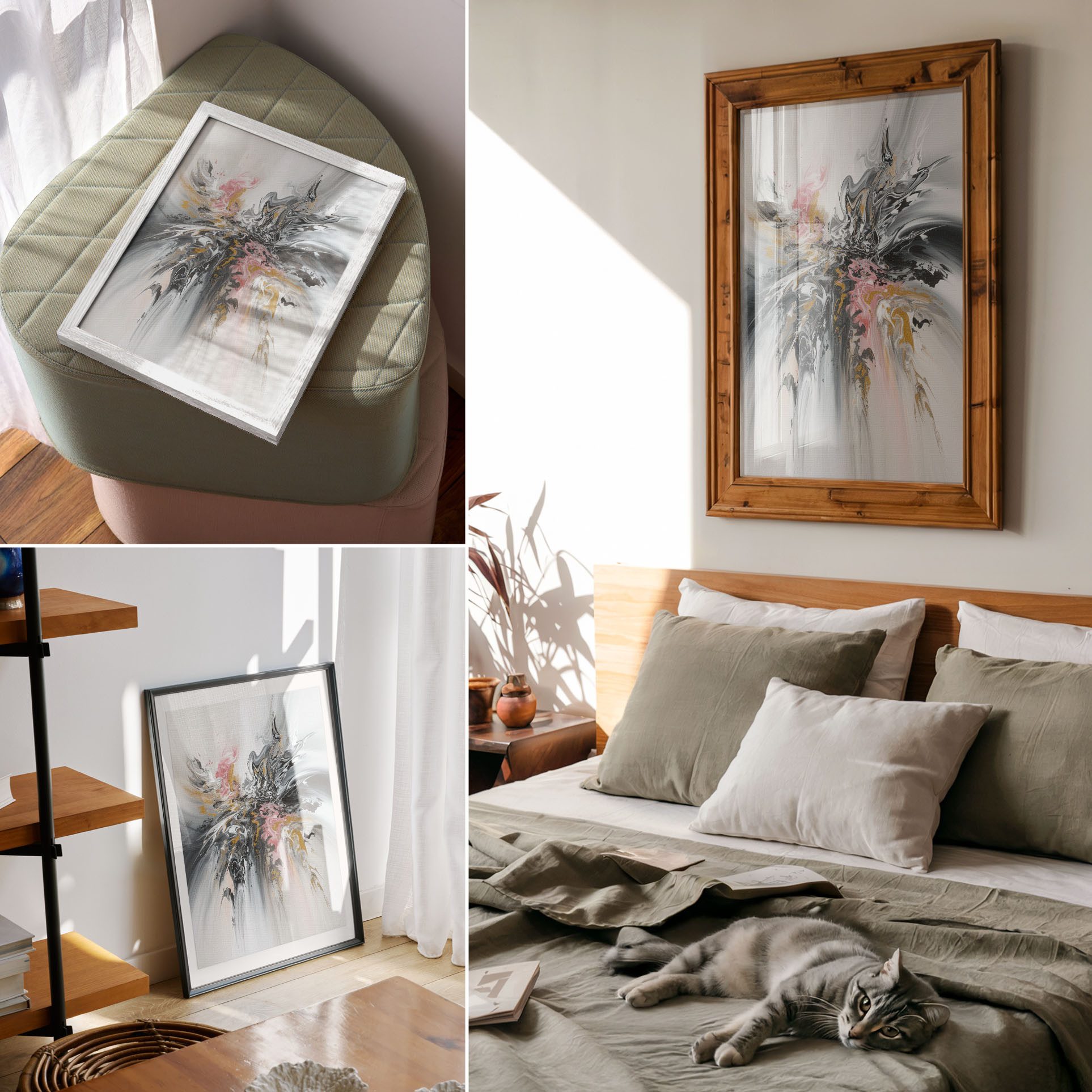 Tulup Poster Leinwand Kunstdruck Wandbild Bilder Leinwandbild Druck A1 A2 A3 A4, Harpuss - Abstrakte Formen, Grau, Malerei, Ausdrucksstark, Abstrakt