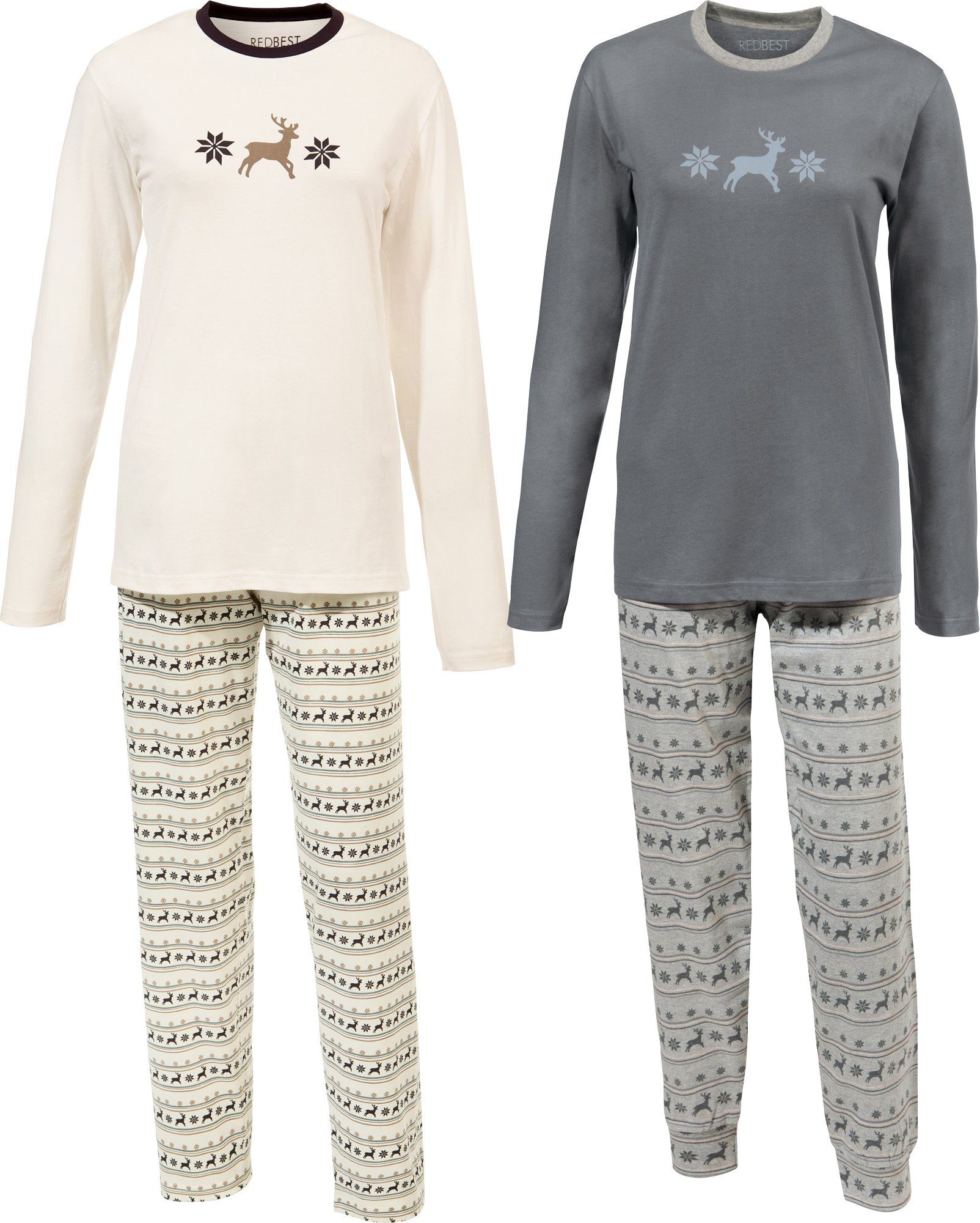 Pyjama Single-Jersey REDBEST Damen-Schlafanzug 2er-Pack gemustert