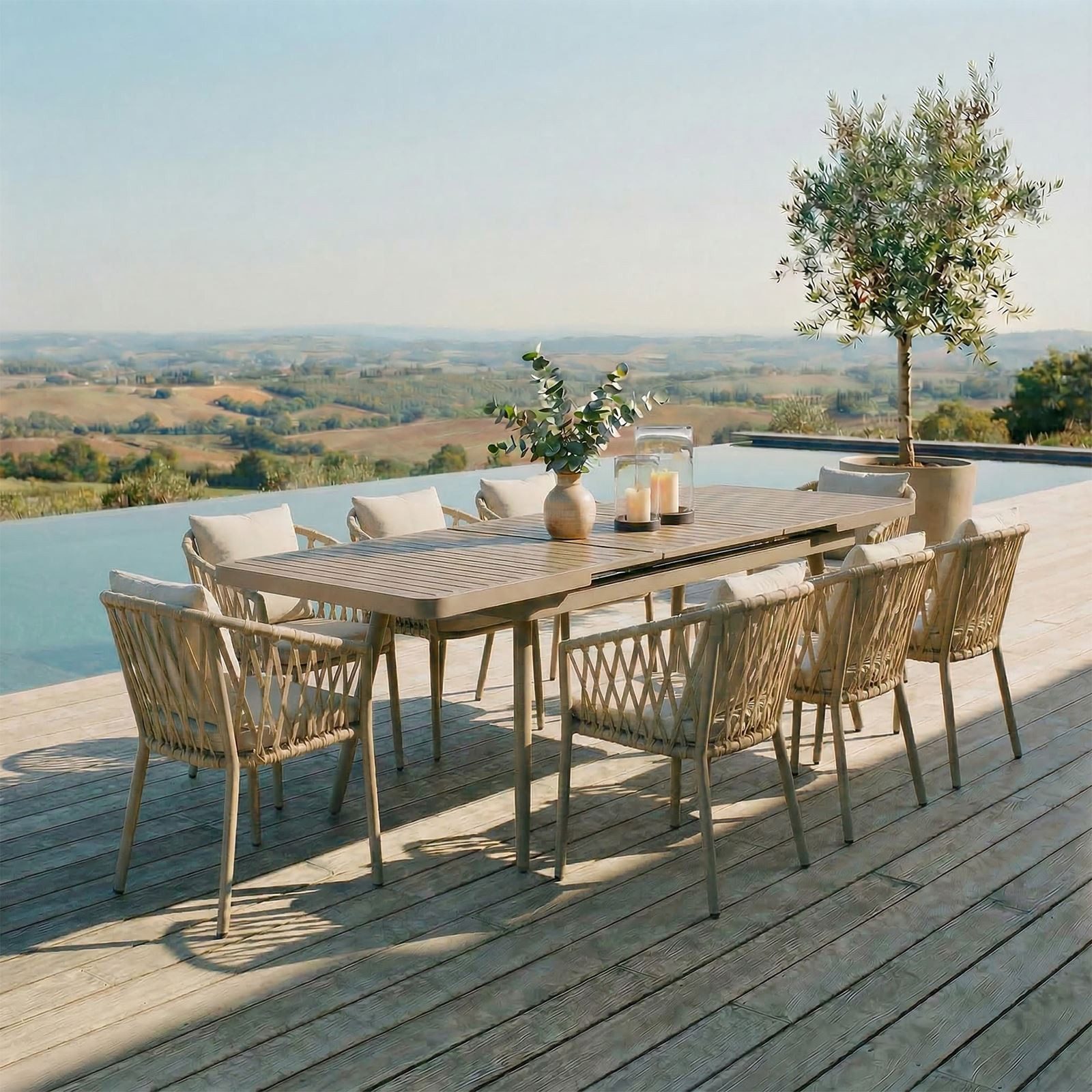 IDIMEX Garten-Essgruppe SUNNY, Gartenmöbel Set mit 8 Stühlen & ausziehbarem Tisch champagner/beige