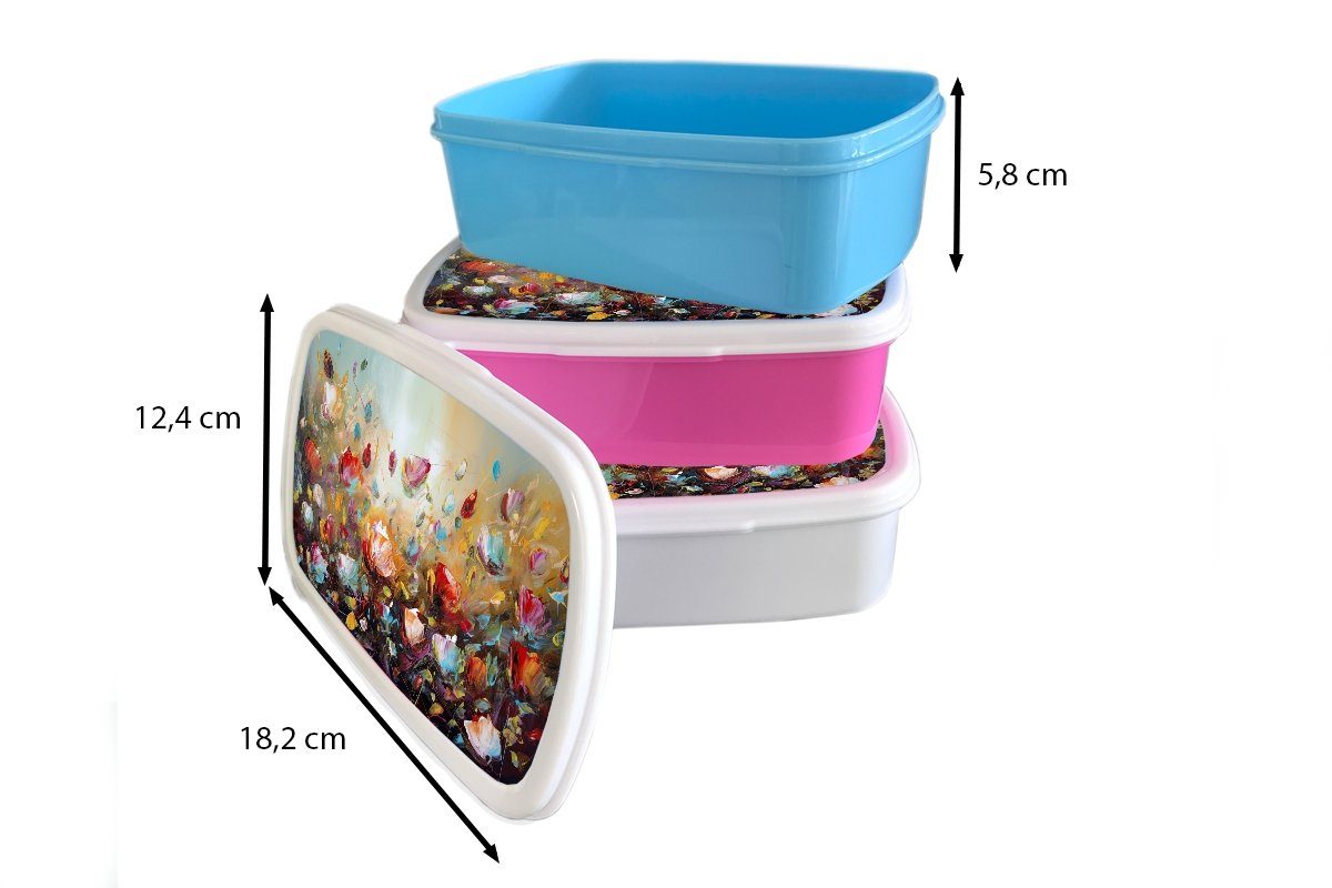 MuchoWow Natur Lunchbox Ölgemälde, Kunst Brotbox Blumen Snackbox, rosa Kunststoff Kunststoff, Mädchen, - Brotdose (2-tlg), - für Kinder, - Erwachsene,