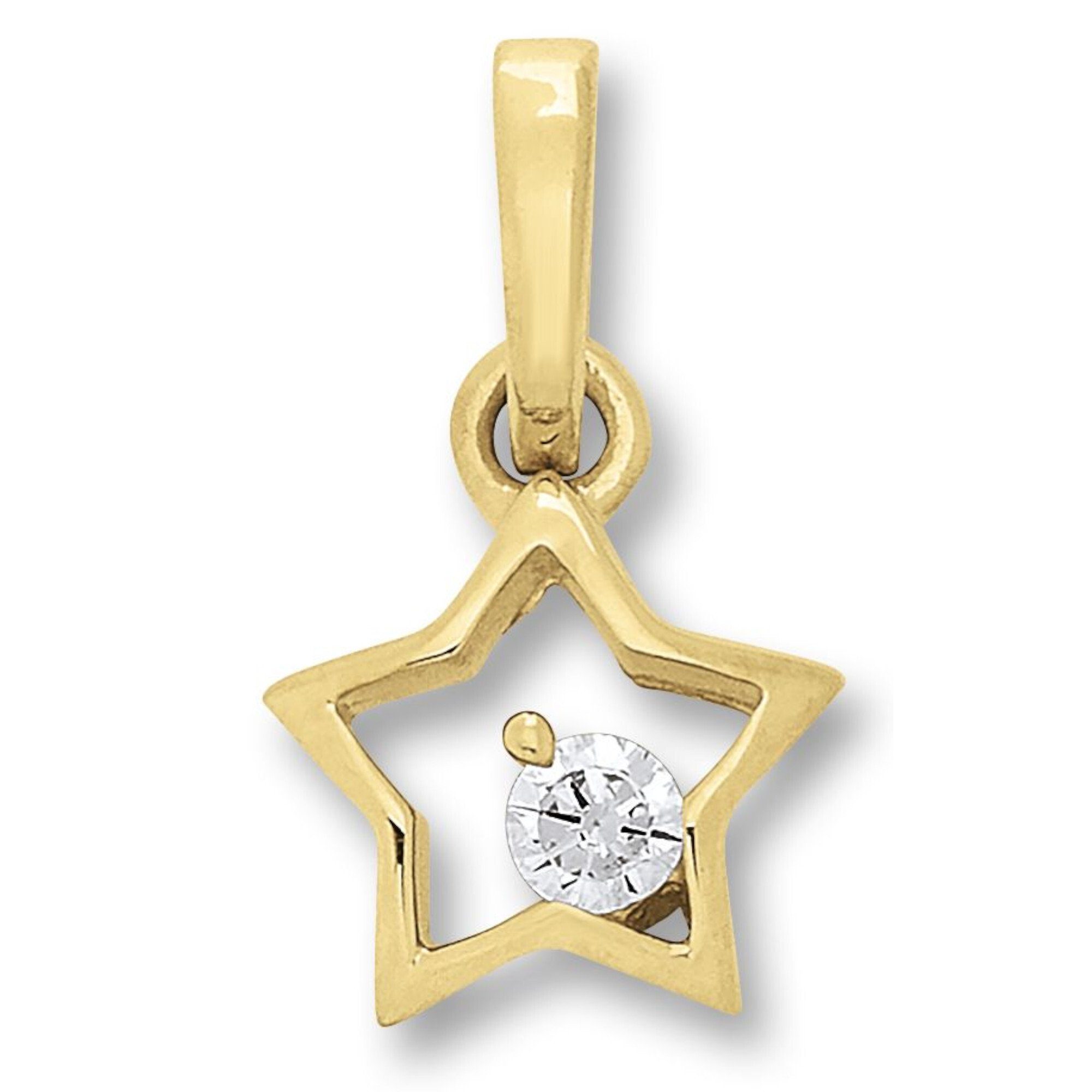 Stern Anhänger ELEMENT 333 Damen Stern Schmuck Kettenanhänger Zirkonia aus Gelbgold, ONE Gold