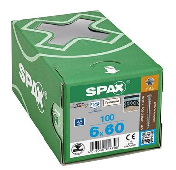 SPAX Spanplattenschraube Terrassenschraube, (Edelstahl A4, 100 St), 6x60 mm