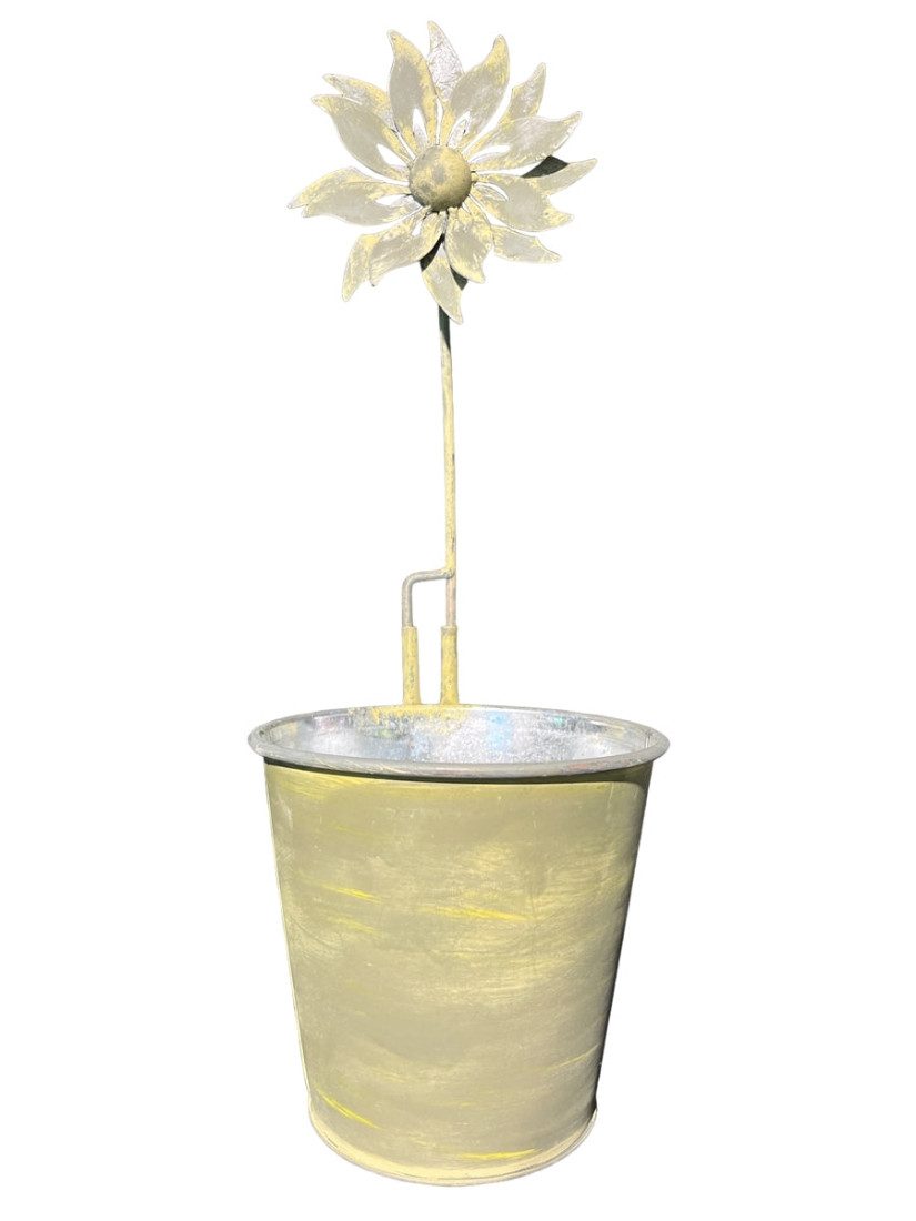 finehomegarden Blumentopf Metall Eimer mit Windmühle Pflanzgefäß Metalleimer Pflanzkübel (1 St), Pflanztopf gelb gewischt Ø16/24cm 2Größen wählbar / Paket