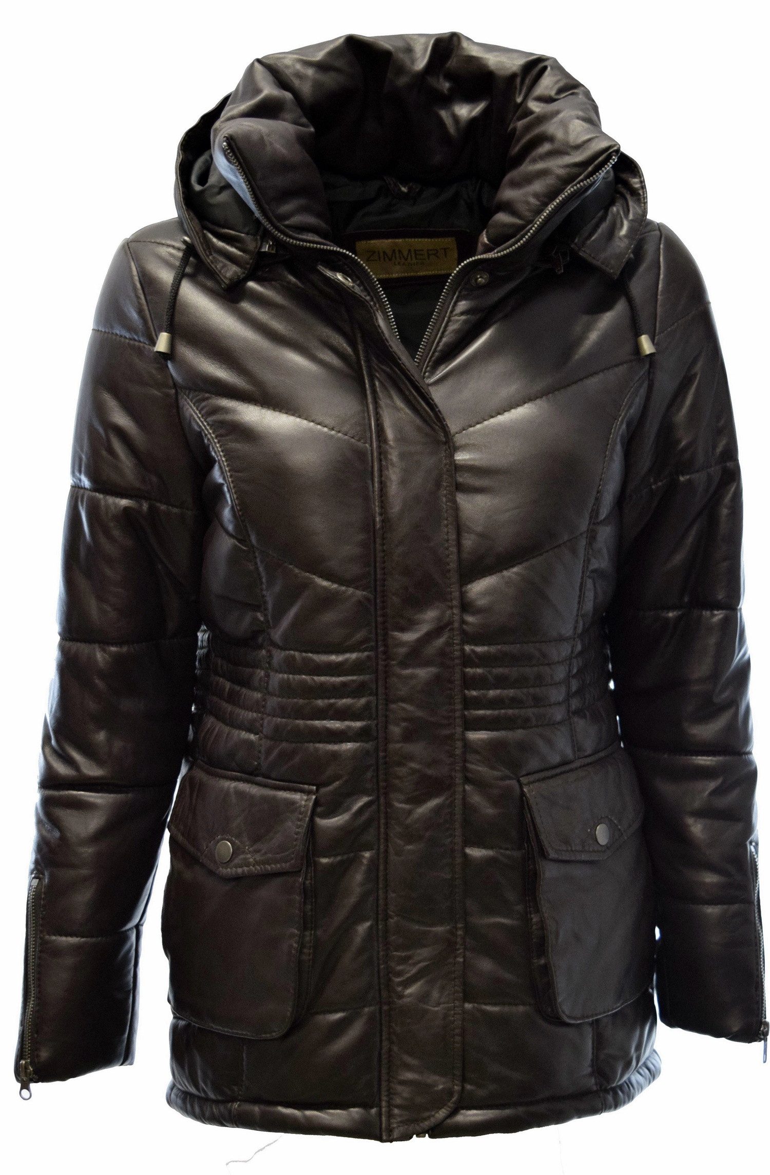 Zimmert Leather Lederjacke Julia Damen, Steppjacke, Lammnappa, Kapuze, Schwarz,Braun,Dunkelbraun