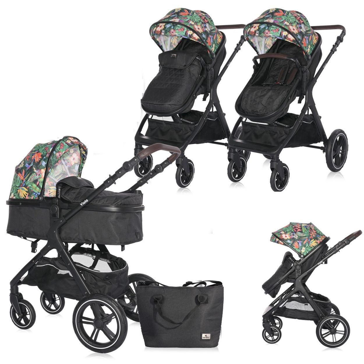 Lorelli Kombi-Kinderwagen Kombikinderwagen 2 in 1 Viola, bis 22 kg, Sportsitz umbaubar Wickeltasche