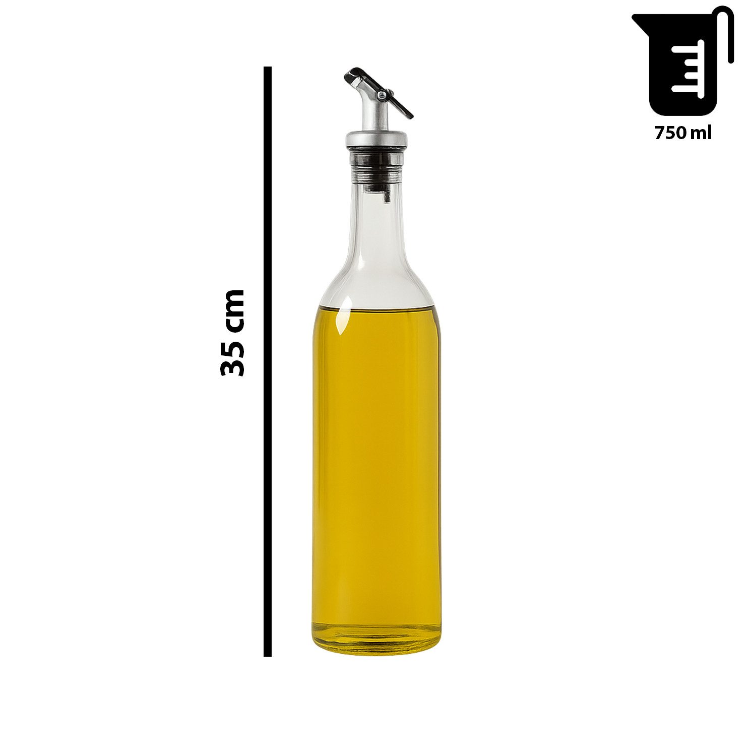 Jungengel Menage-Set 2er-Set 750 ml Öl- und Essigflaschen Ölflaschen Ölkanne, (Set, 2-tlg., 2er Set bestehend aus zwei Glasflaschen mit Ausgießer), Transparente Glasflaschen mit Metall-Ausgießer