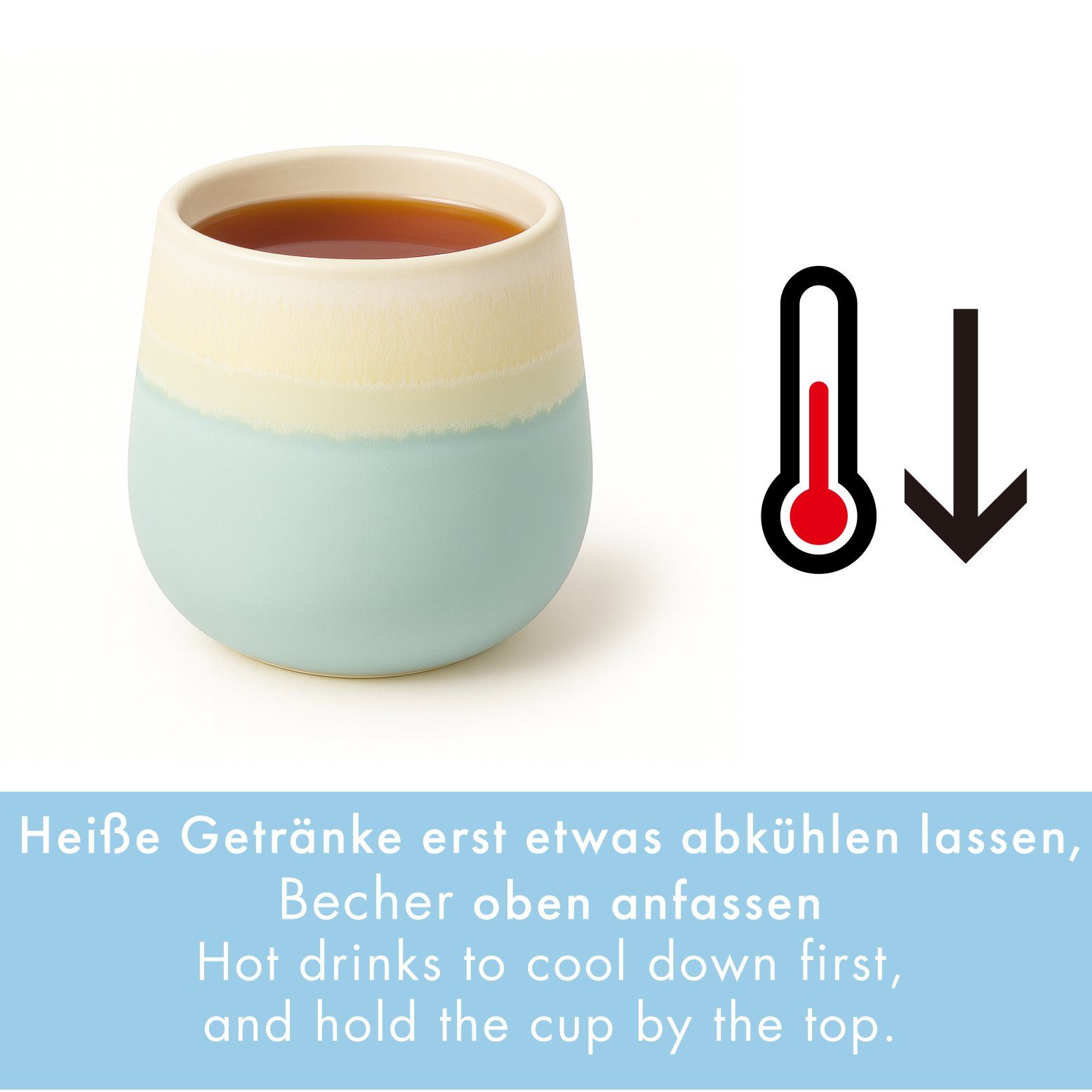 Goodwei Teeglas Japanisches Teebecher Set "Fuji Blue", modernes Design, 4-tlg., Keramik