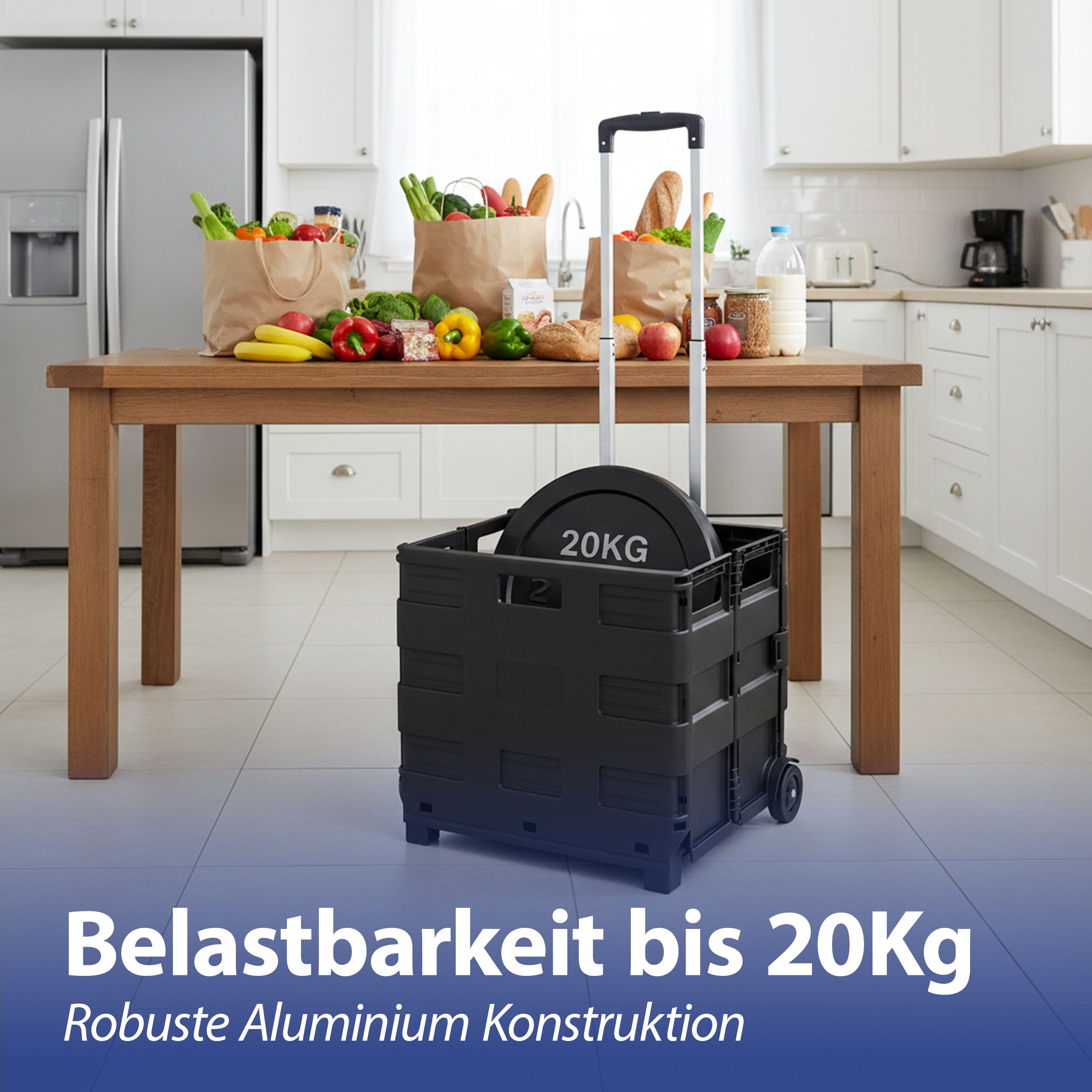 CEPEWA Einkaufstrolley Klappbox Trolley schwarz 42x40x37cm Kunststoff Alu belastbar bis 20 Kg – Bild 4 von 5