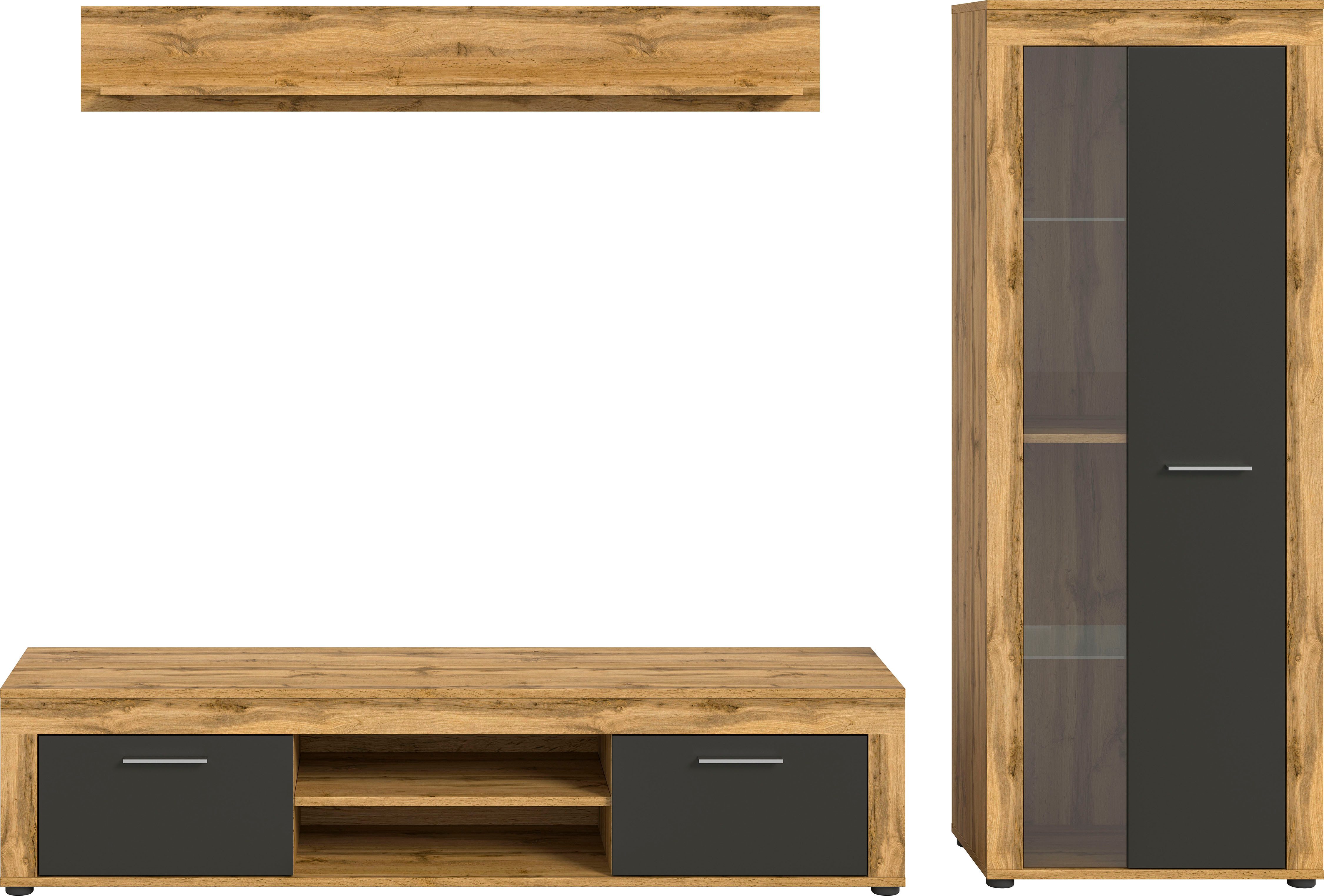 Home affaire Wohnwand AOSTA, TOPSELLER!, Breite 235cm, 3-teilige Wohn-Kombination, (3-St., bestehend aus: Lowboard, Wandboard, Vitrine), Wohnwand, Kombination, Anbauwand, Möbel Set, Schrankwand, Möbel Kombi