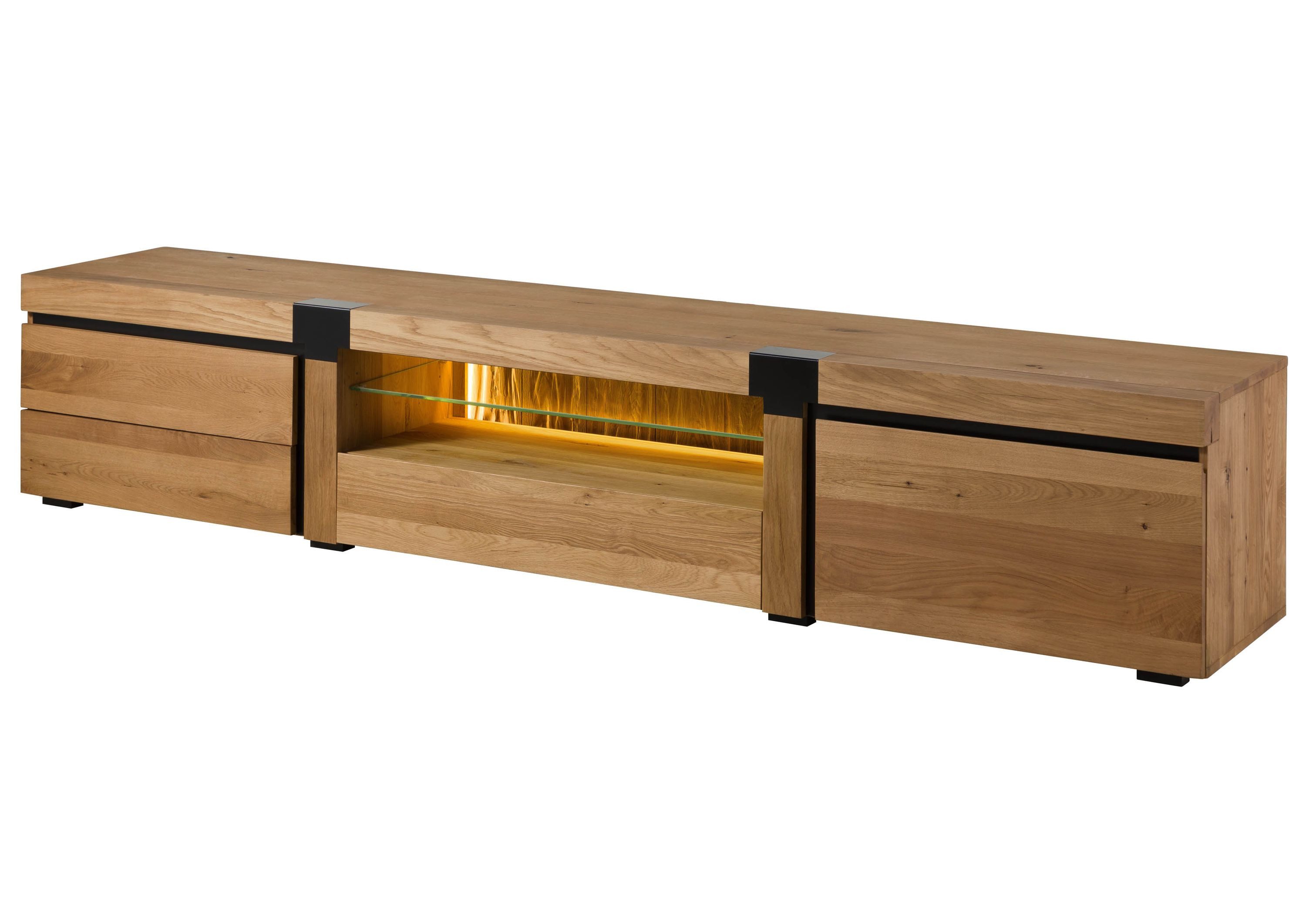 Massivmoebel24 TV-Board (Massivholz), Wildeiche 260x48x50 natur geölt ROTTERDAM #120