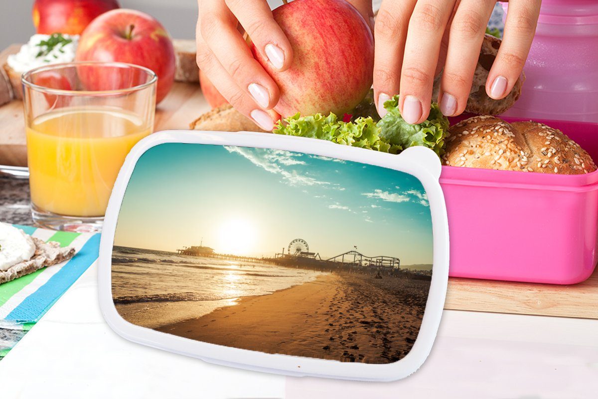 - rosa - Brotdose Lunchbox für Brotbox Mädchen, Strand Riesenrad, (2-tlg), Kunststoff, MuchoWow Snackbox, - Meer Sonnenuntergang Kunststoff Kinder, Erwachsene,