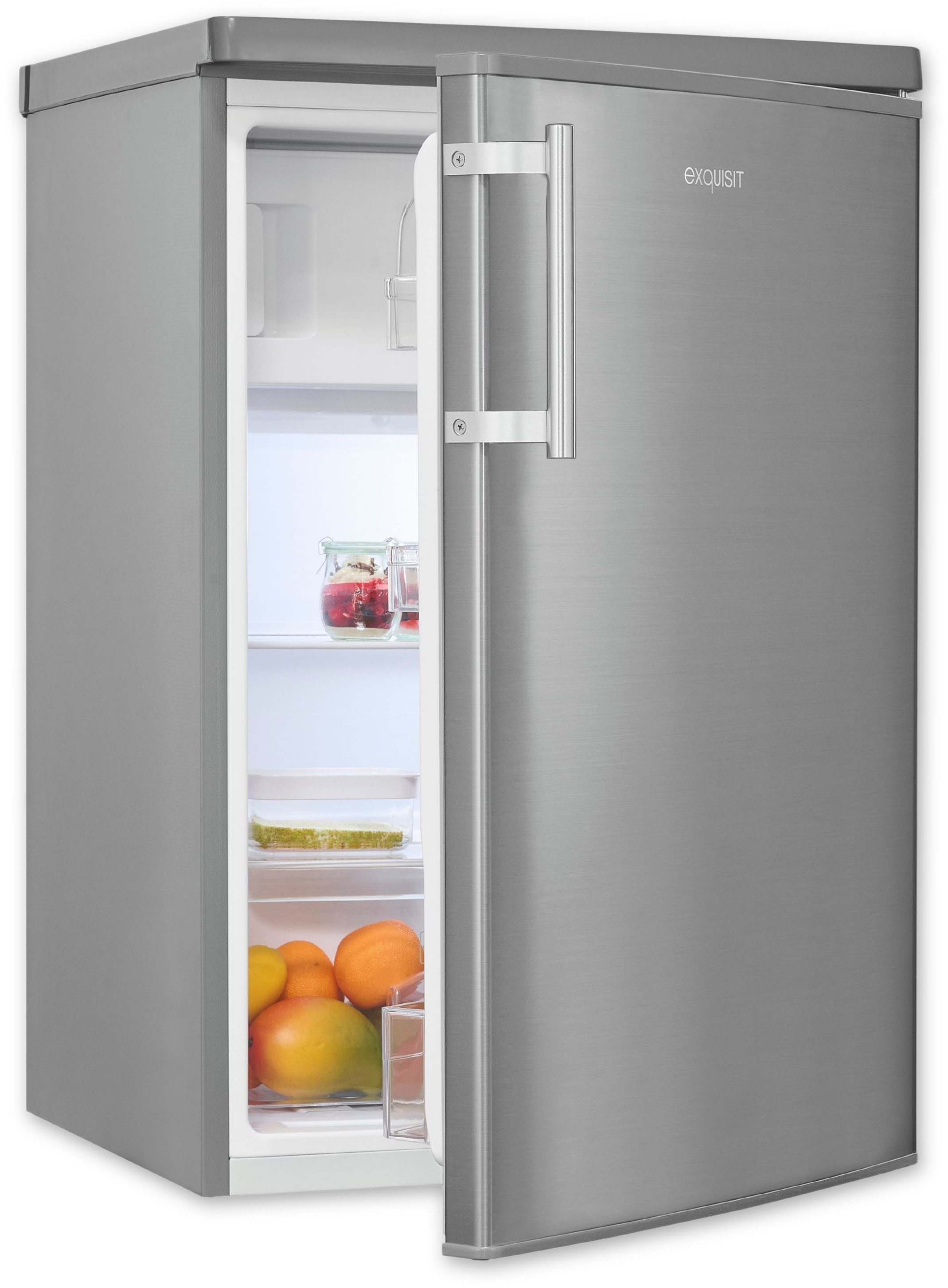 exquisit Kühlschrank KS16-4-HE-040C inoxlook, 85,5 cm hoch, 55 cm breit, Flexibler Stauraum, 4 Sterne Gefrieren-18 °C, Schnellgefrieren, LED