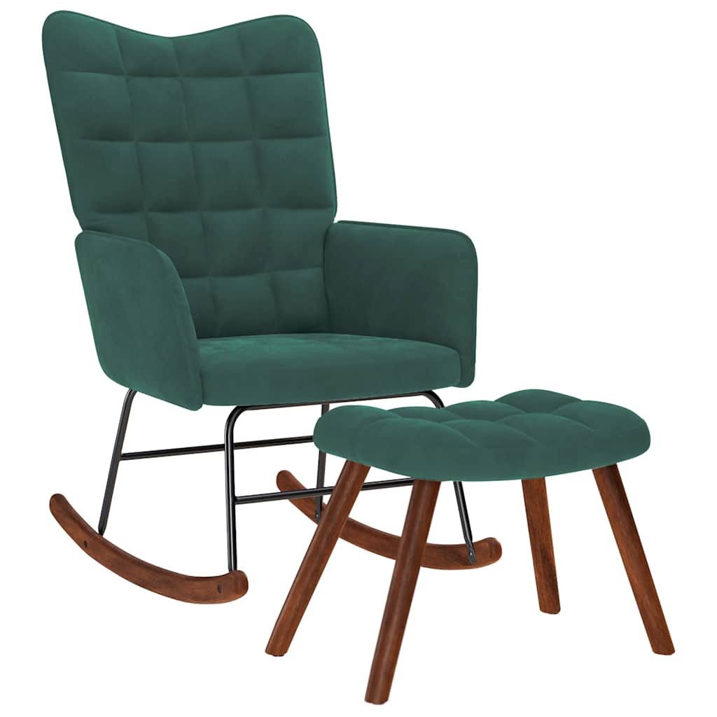 vidaXL Schaukelstuhl Dunkelgrün Schaukelstuhl Schaukelsessel mit Hocker 61x78x98 cm Samt