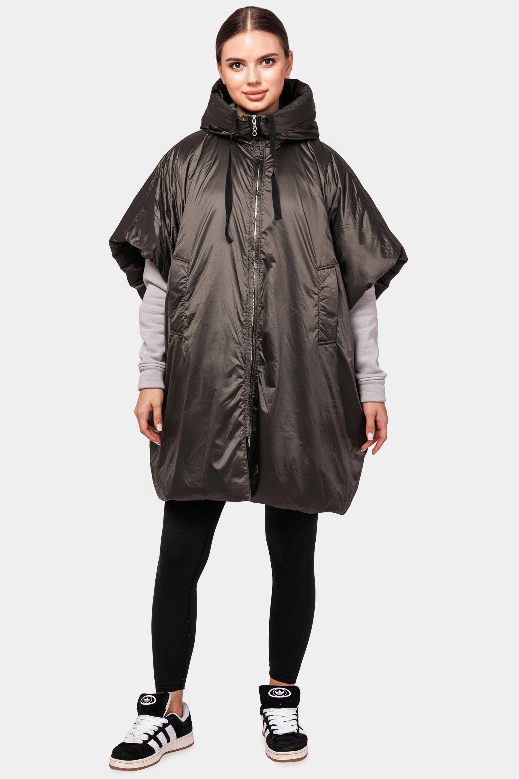 Travel 8 Poncho Moderner eleganter Daunenponcho mit Kapuze in Grau