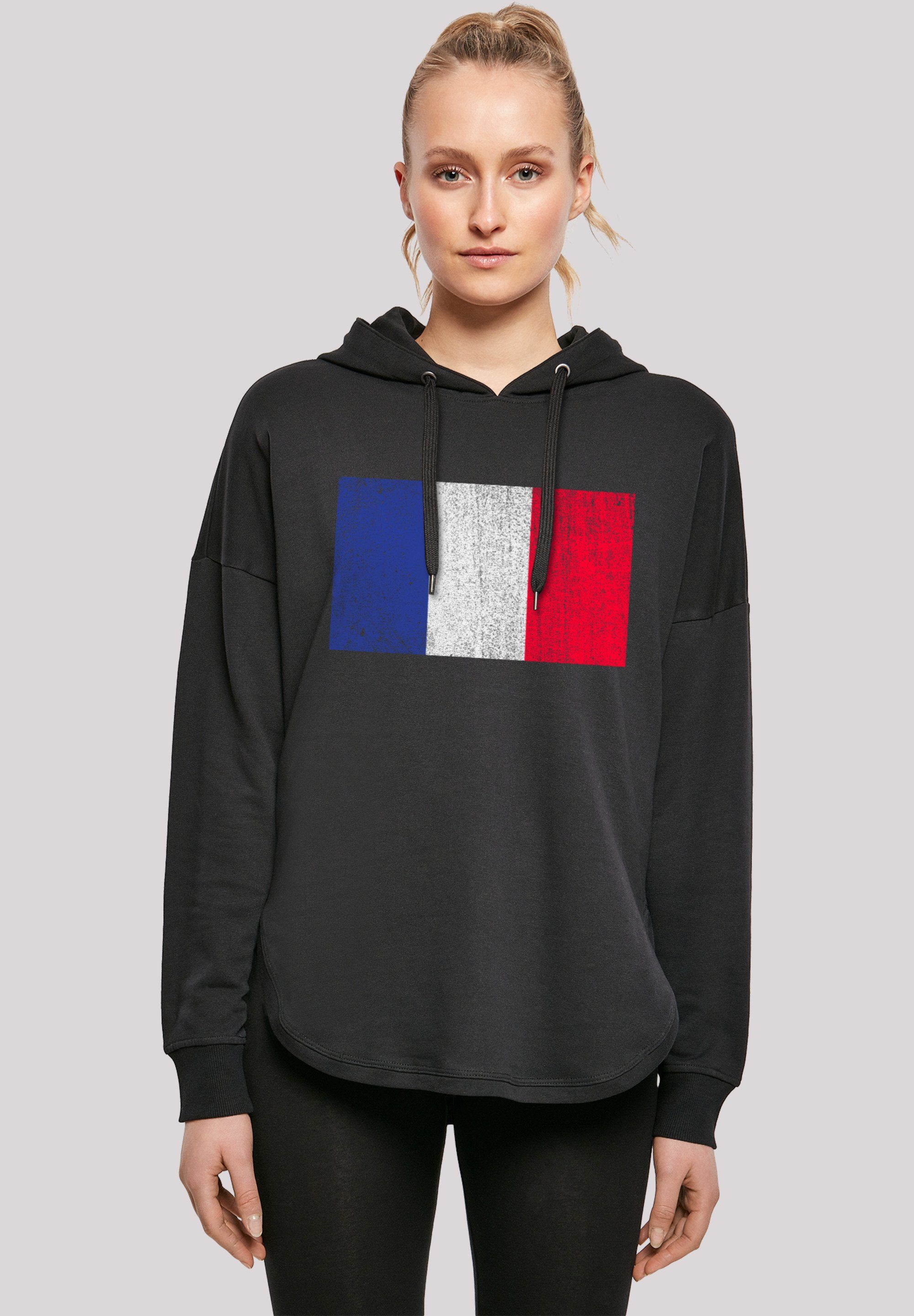 F4NT4STIC Kapuzenpullover France Frankreich Flagge distressed Print schwarz