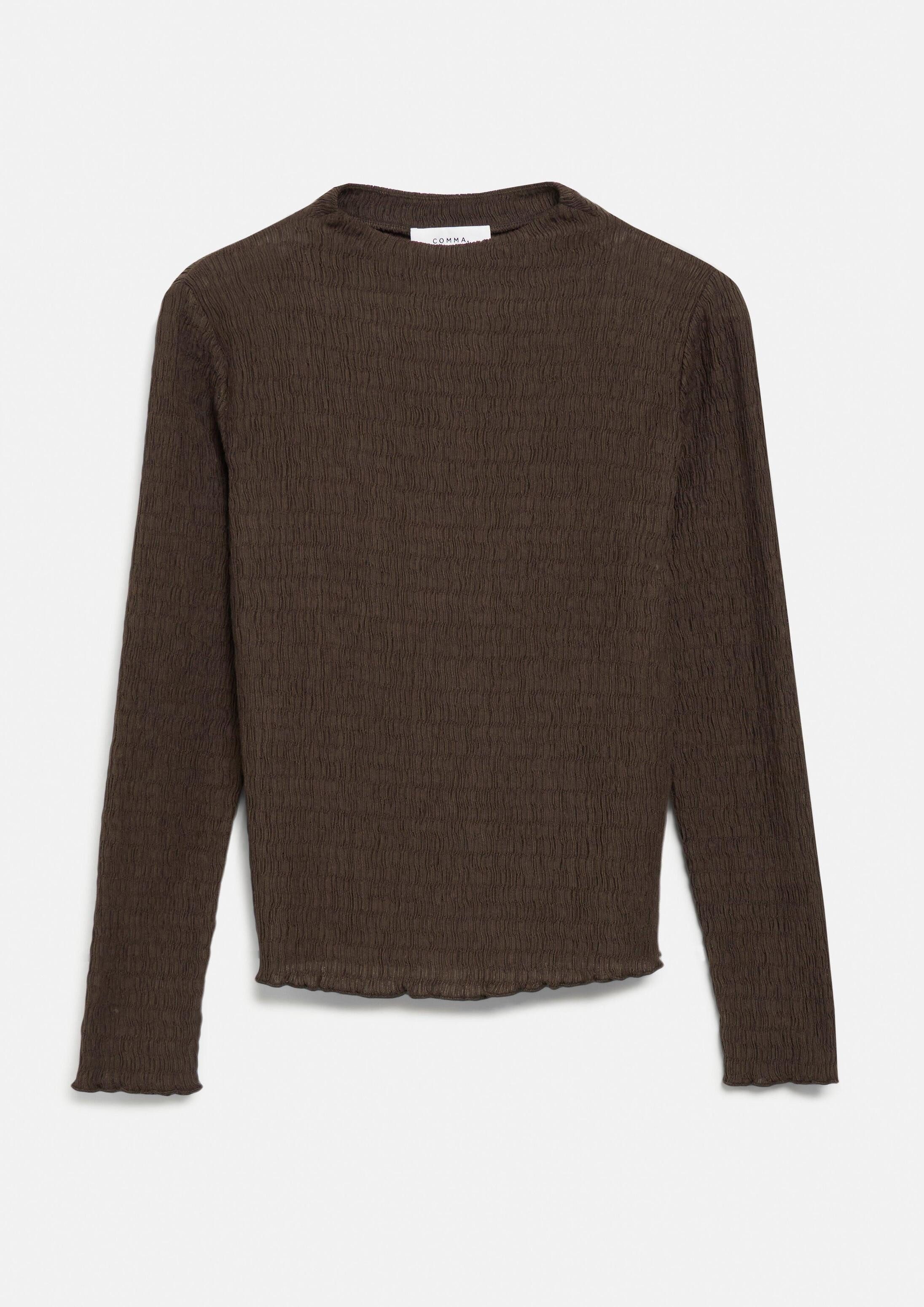 comma Langarmshirt T-Shirt Strukturiertes Longsleeve mit leichtem Mockneck
