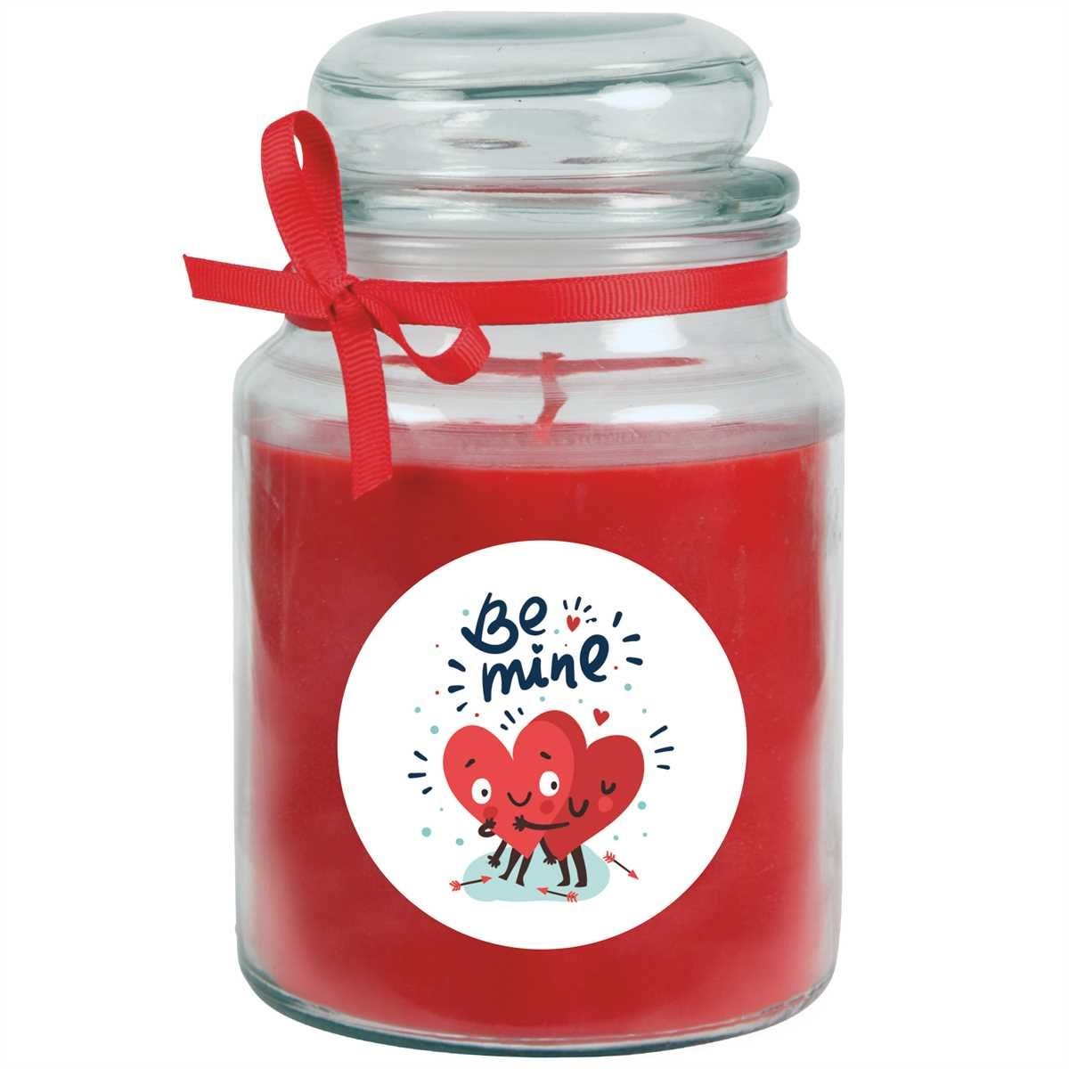 HS Candle Duftkerze (1-tlg), Valentinstag Geschenk - Kerze im Bonbon Glas mit Valentinstagsmotiven