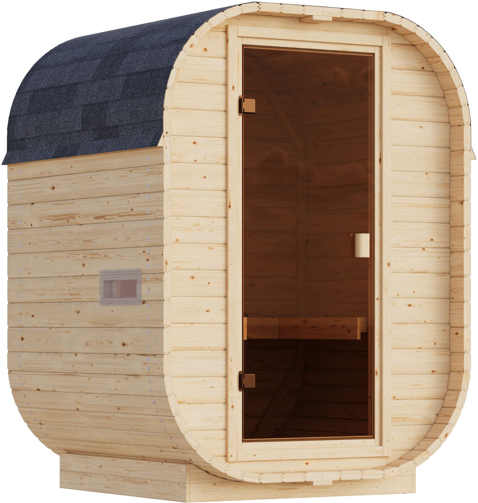 KONIFERA Fasssauna Cube Mini, BxTxH: 158 x 140 x 205 cm, 38 mm, (Spar-Set) verschiedene Varianten