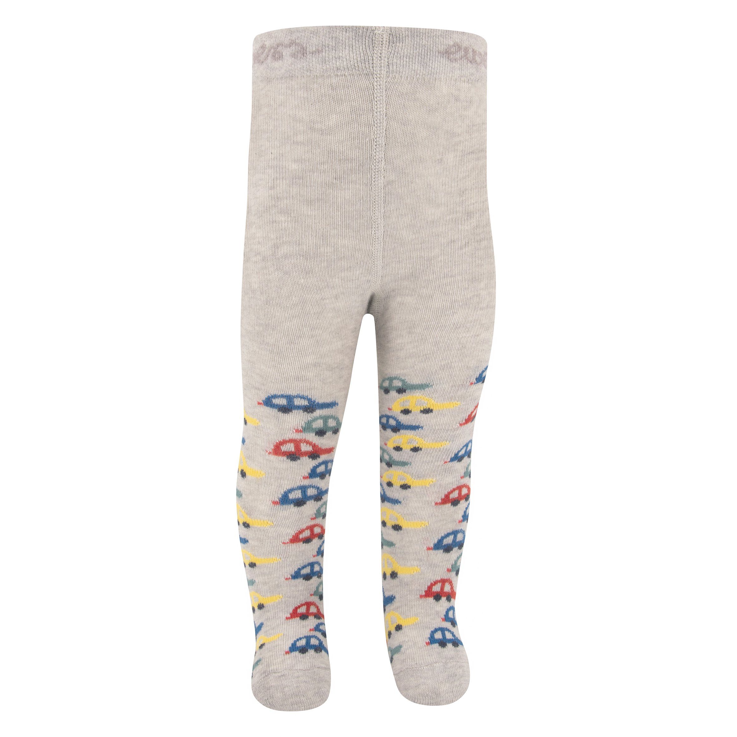 Strickstrumpfhose Ewers Baby Jungen Strumpfhose Po-Motiv Auto hellsilber meliert