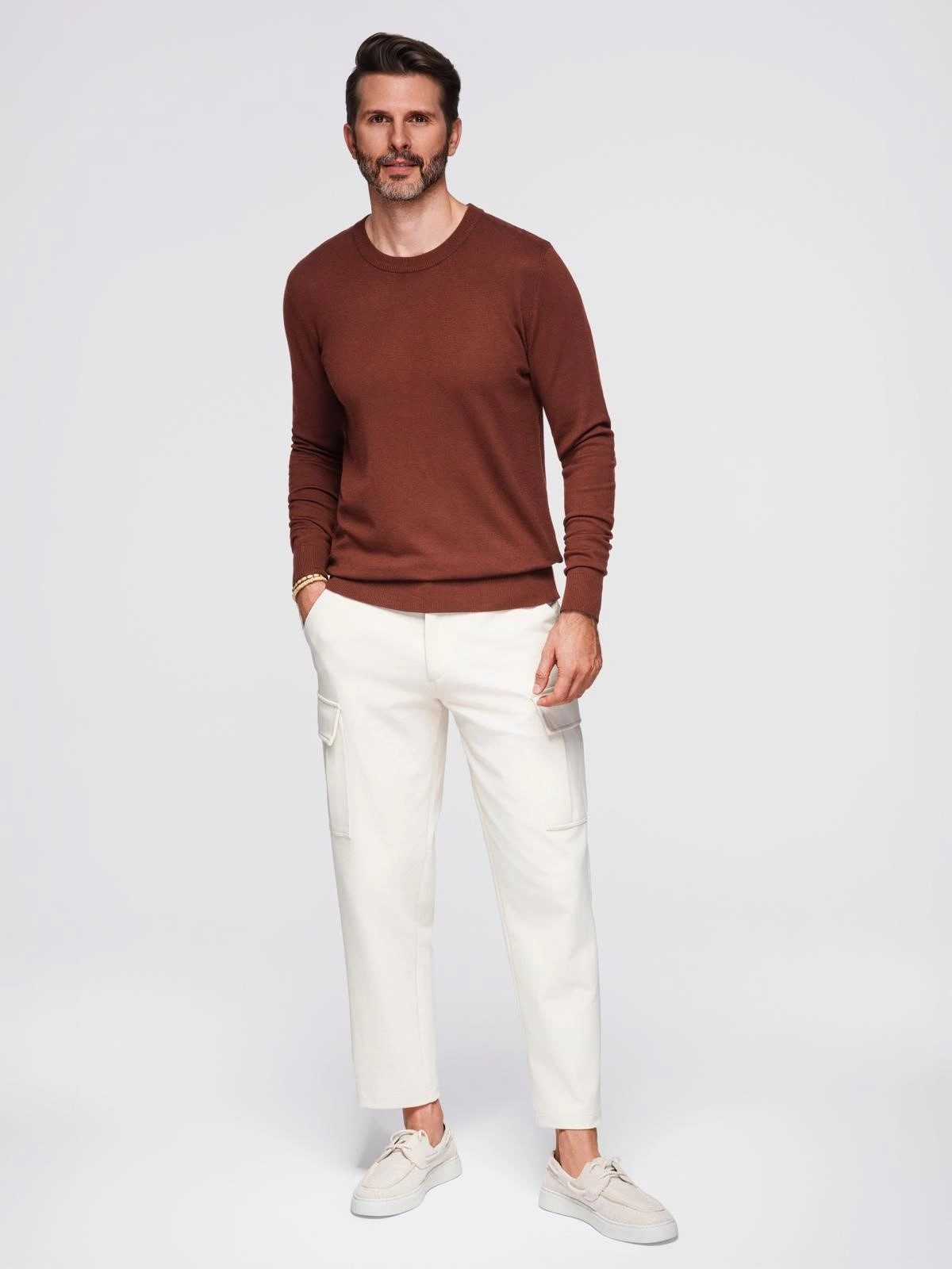 OMBRE Rundhalspullover Herrenpullover mit Rundhalsausschnitt aus elastischem Strick