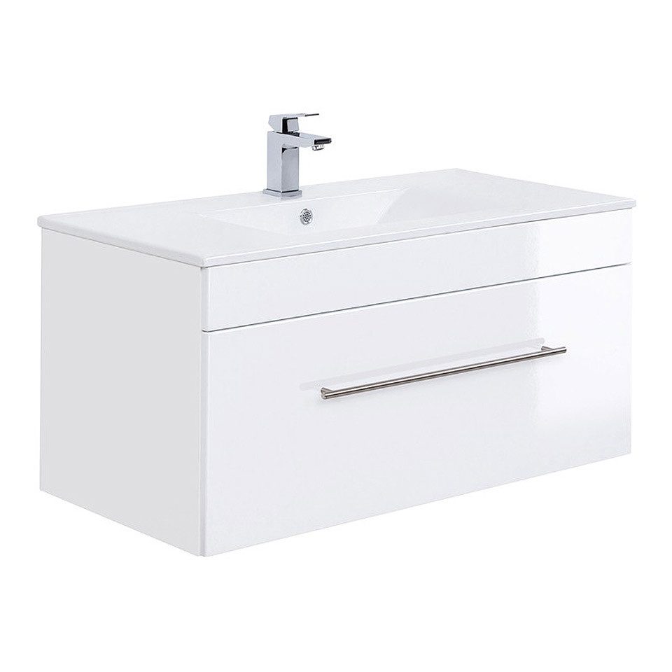 Lomadox Waschtisch LAGOS-02, Badezimmer mit Mineralgussbecken 100cm Hochglanz weiß, 100x48x47,5cm