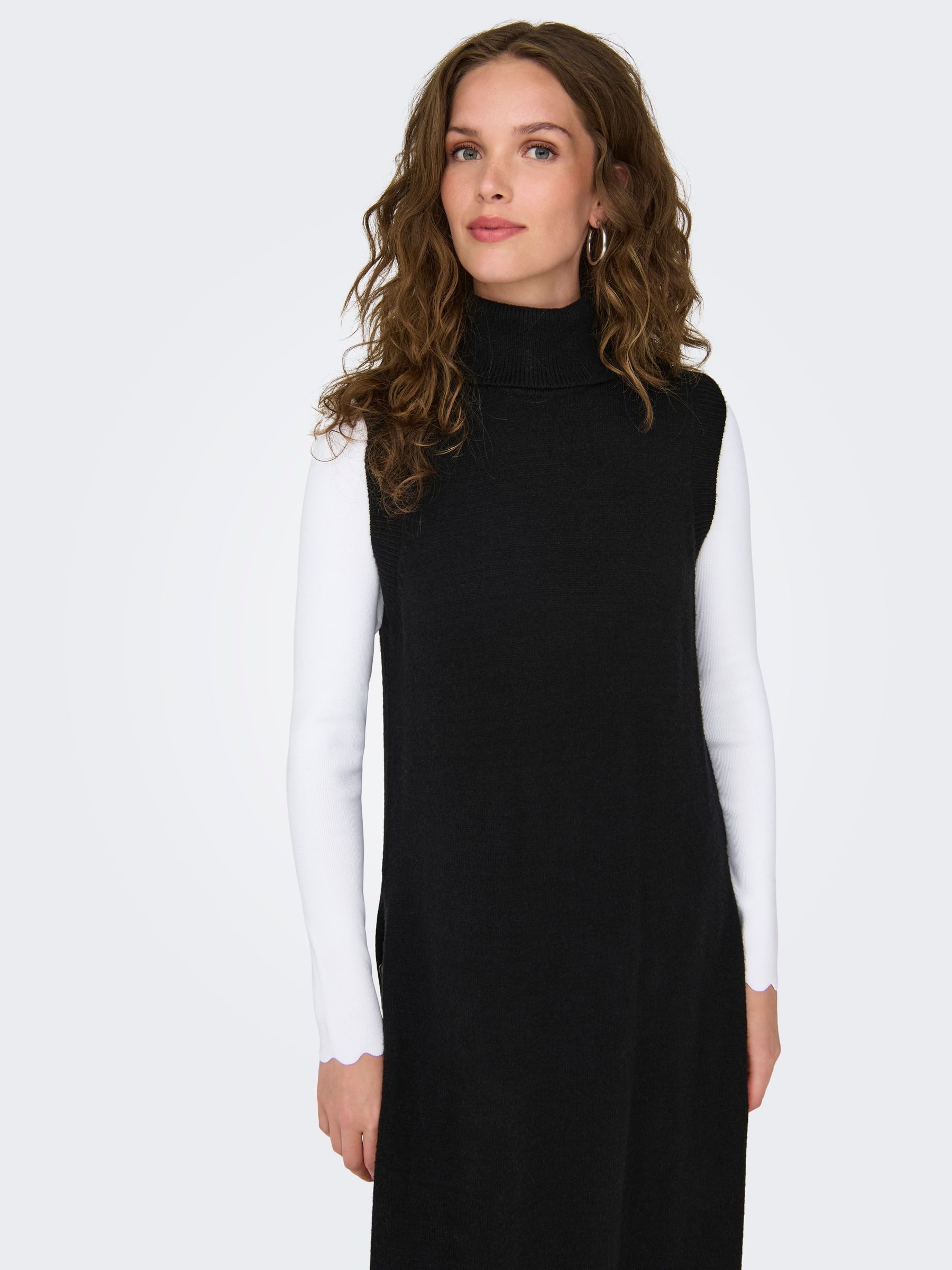 JACQUELINE de YONG Strickkleid Rollkragen Ärmellos Knit Fit Lang (knielang) JDYMARCO LIFE S/L RN LONG SLIT VEST KNT