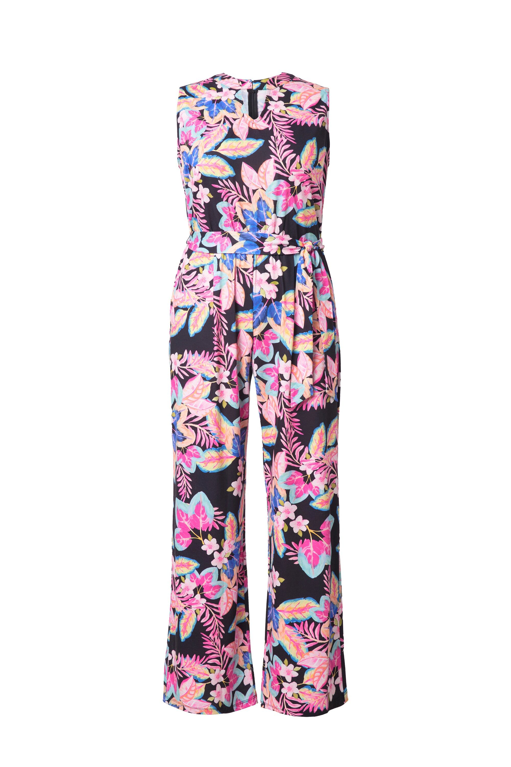 Ulla Popken Funktionshose Jumpsuit ärmellos Jersey Blütenmuster