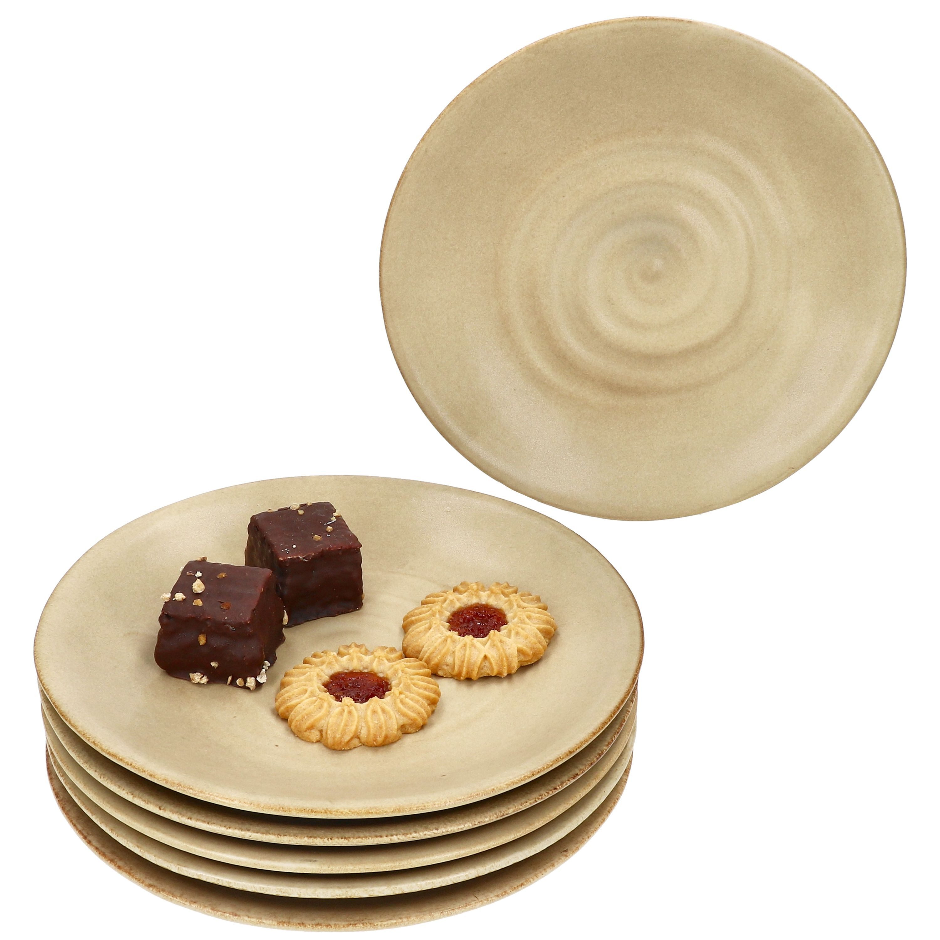 MamboCat Frühstücksteller MamboCat 6er Set Clay Beige Kuchenteller Steingut mit Strudel-Dekor